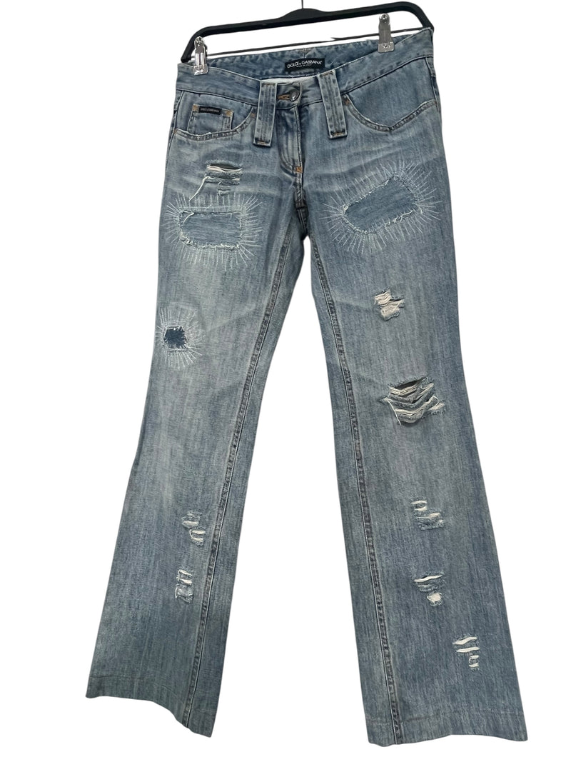 DOLCE&GABBANA/Straight Pants/38/Denim/BLU/DISTRESSED ON FRONT AND BACK