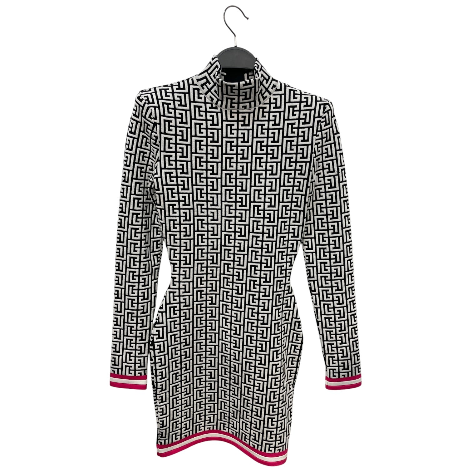 BALMAIN/LS Dress/36/All Over Print/Wool/WHT/Mini Length/jacquard knit shoulder pad view 1