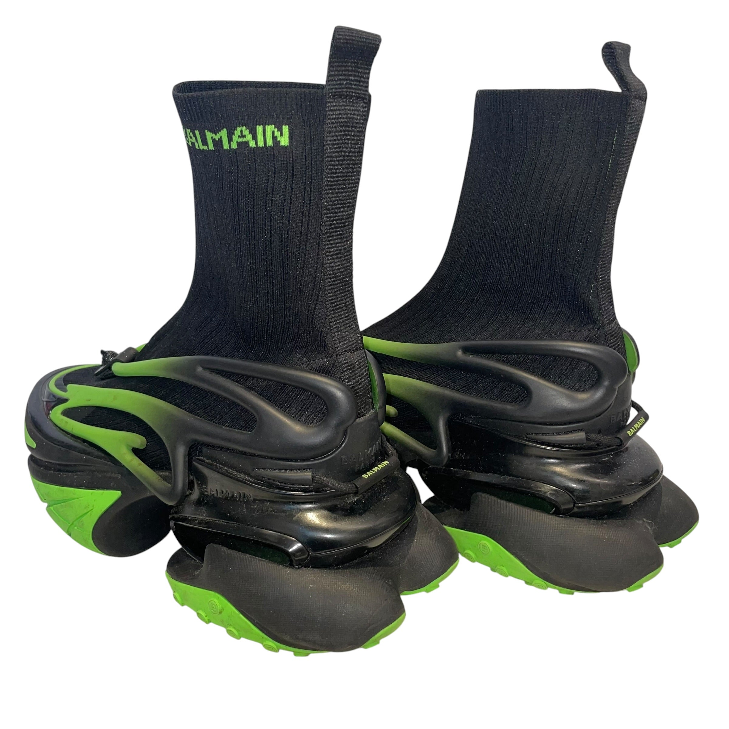 BALMAIN/Hi-Sneakers/US 10/Cotton/BLK/neon grn/high sock view 11