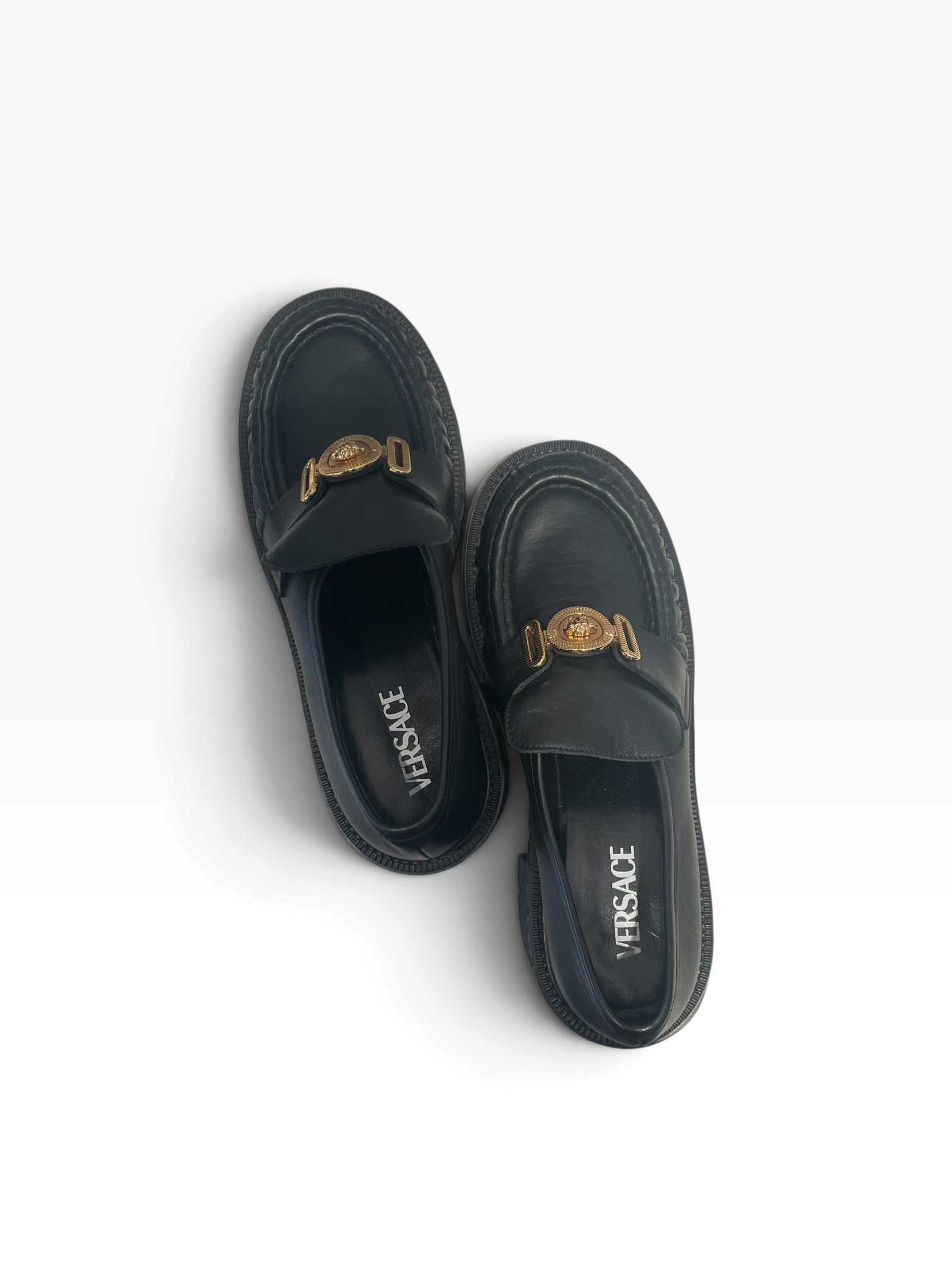 VERSACE/Loafers/EU 41/Leather/BLK/medusa coin platform view 3