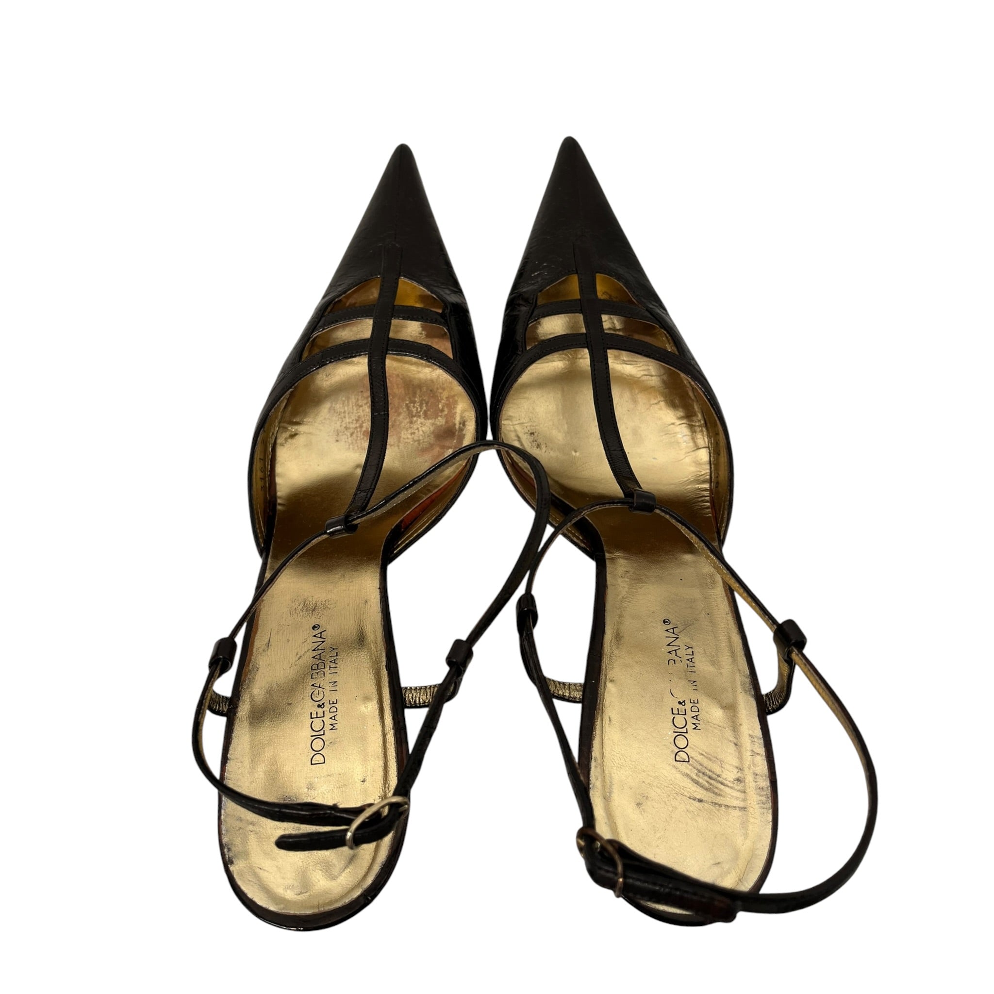 DOLCE&GABBANA/Heels/EU 40/Leather/BRW/Ankle Strap/gold sole pointed toe view 6