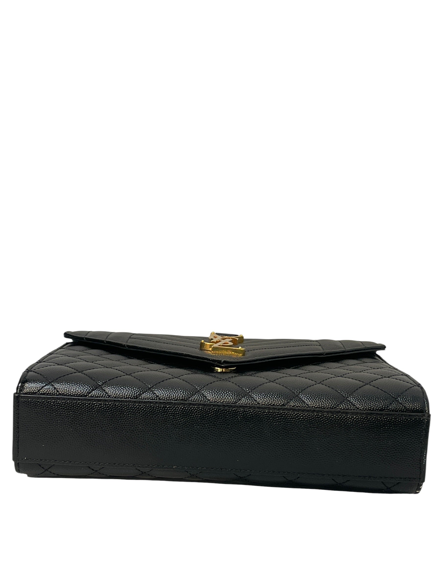 SAINT LAURENT/Hand Bag/Leather/BLK/MEDIUM QUILTED ENVELOPE BAG view 4