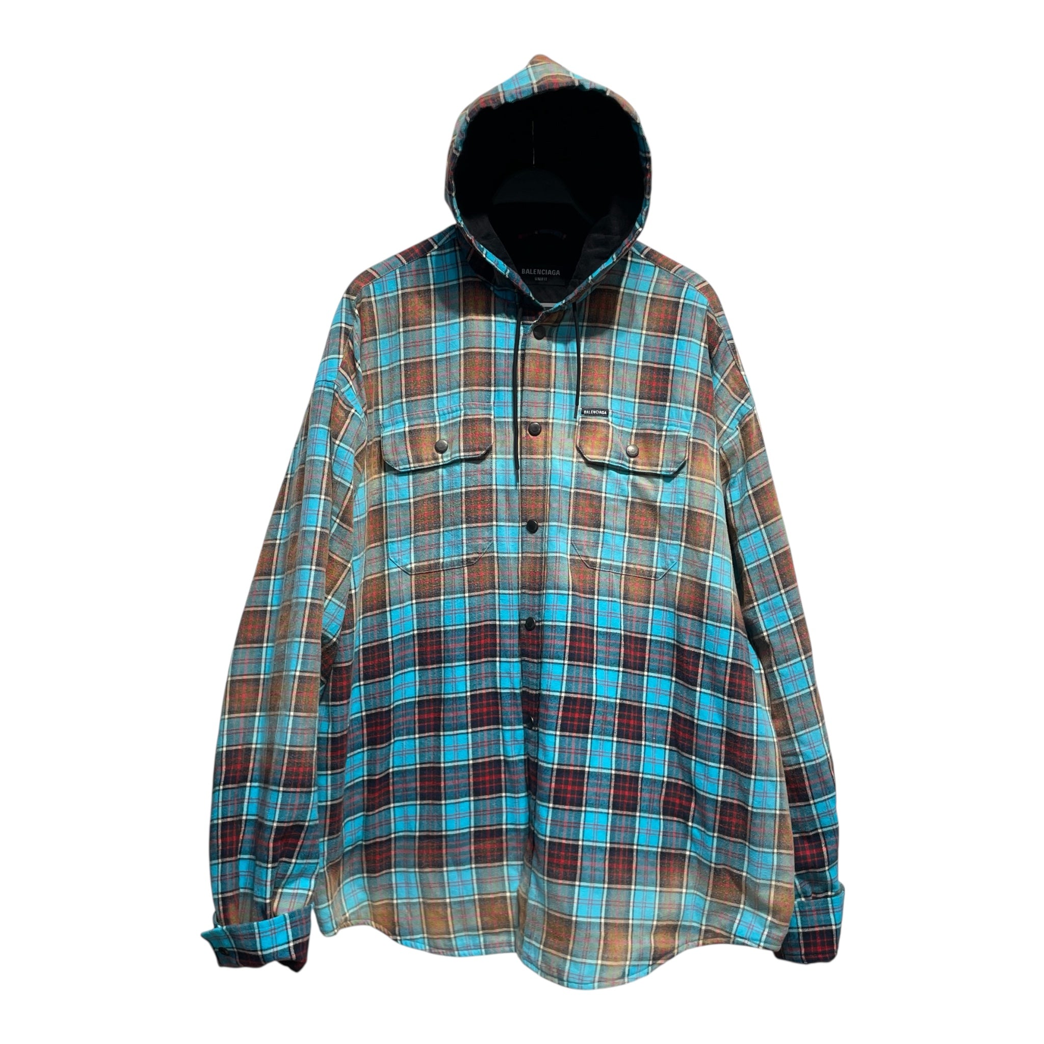 BALENCIAGA/Jacket/2/Cotton/BLU/Plaid/Hooded plaid view 1