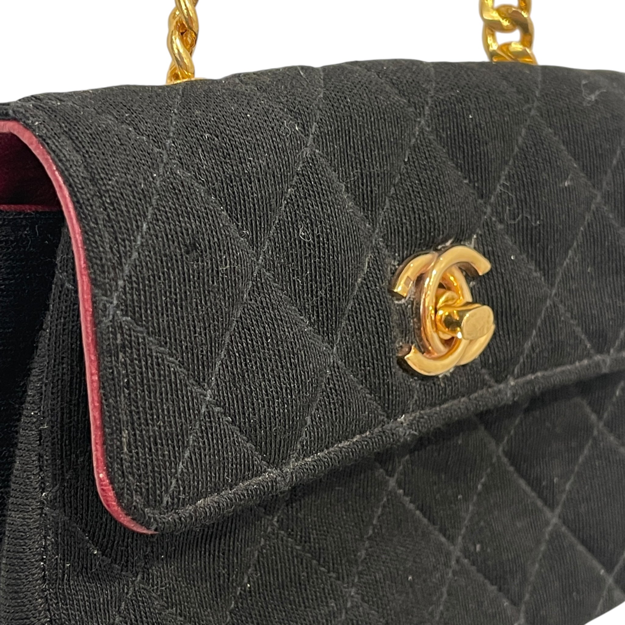 CHANEL/Cross Body Bag/Cotton/BLK/MINI SINGLE FLAP JERSEY view 7