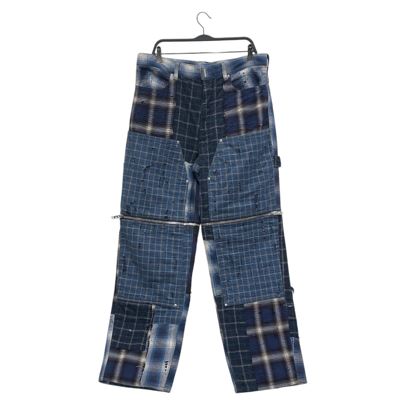 GIVENCHY/Patchwork Checked Wide Leg Double Knee Zip Off Jeans/34