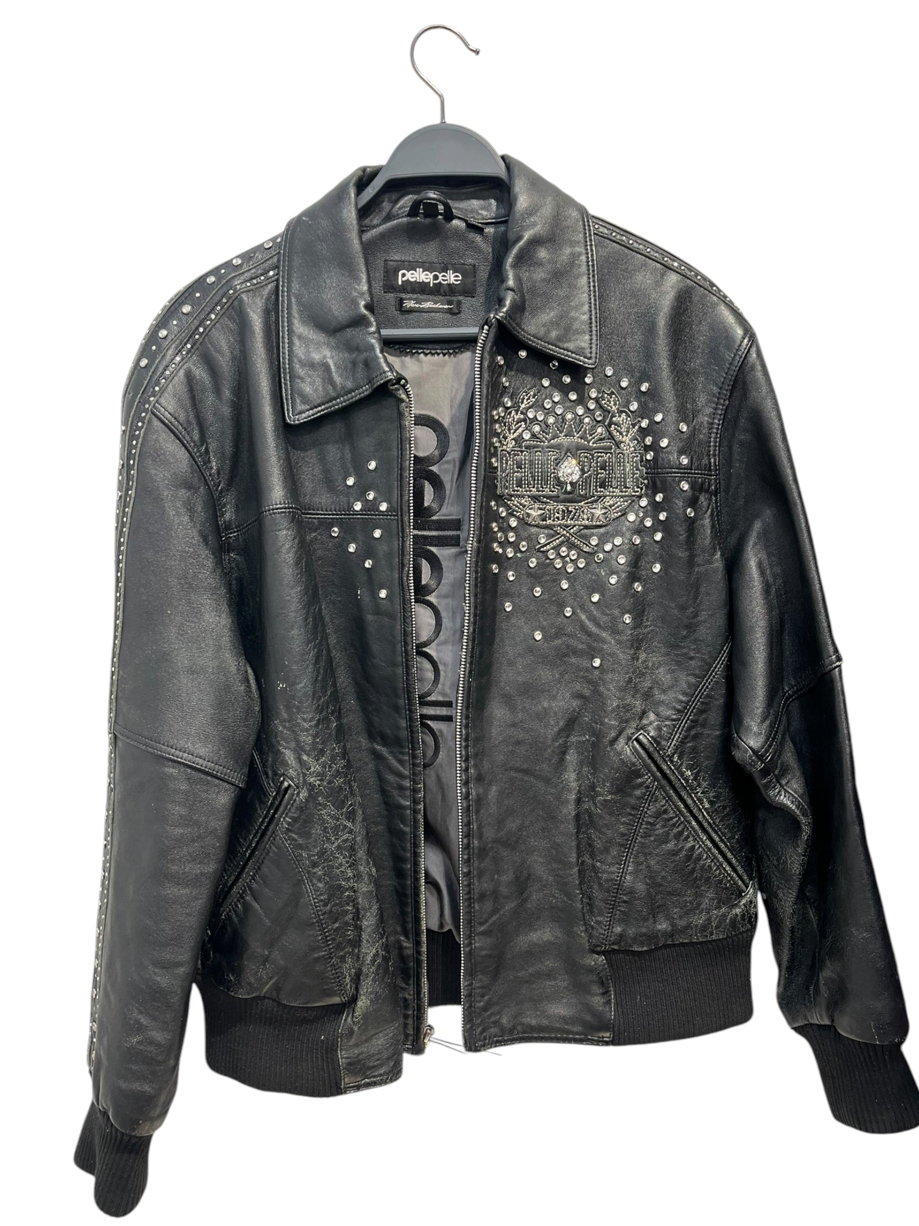 Pelle Pelle/Leather Jkt/20/Leather/BLK/Graphic/rhinestone eagle merican view 1