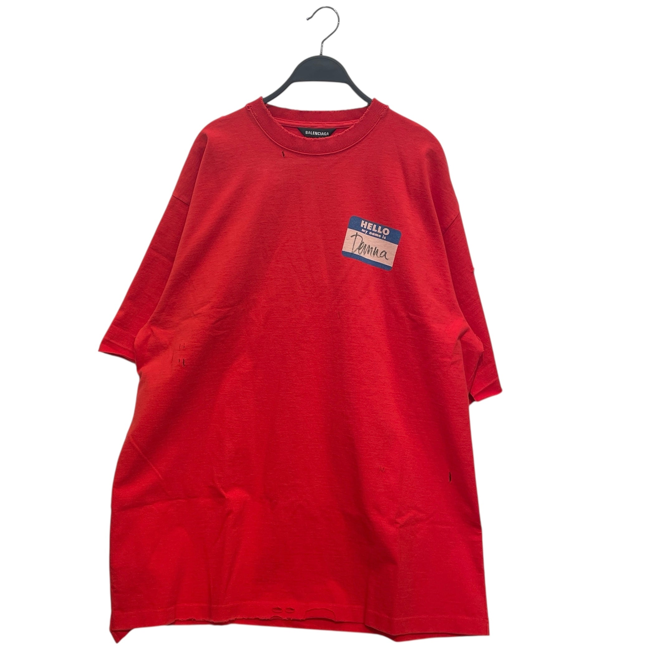 BALENCIAGA/T-Shirt/S/Cotton/RED/Graphic/HELLO MY NAME IS DENMA view 1