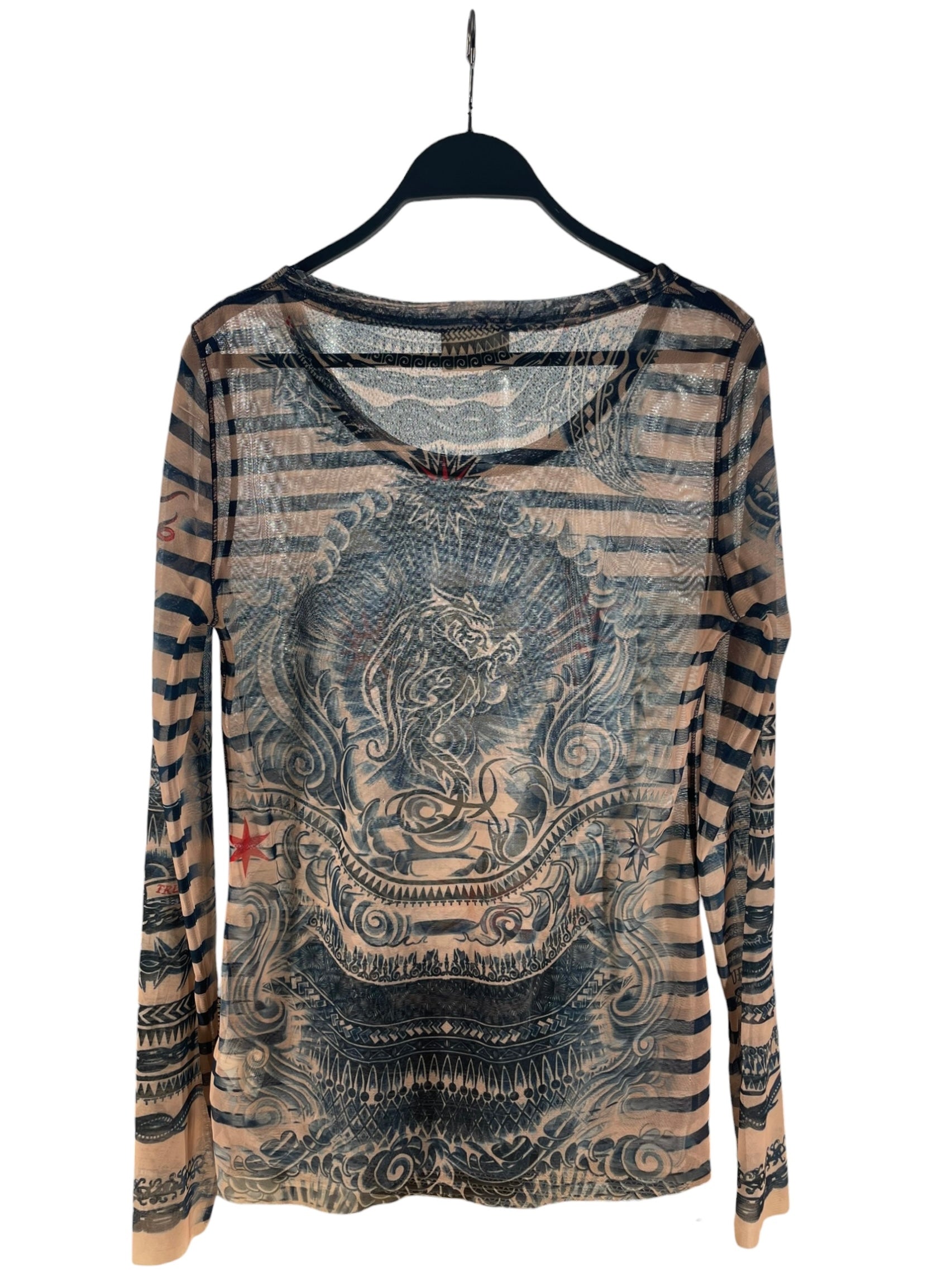 Jean Paul Gaultier/LS T-Shirt/L/Polyester/BEG/Stripe/LINDEX MESH TOP view 2