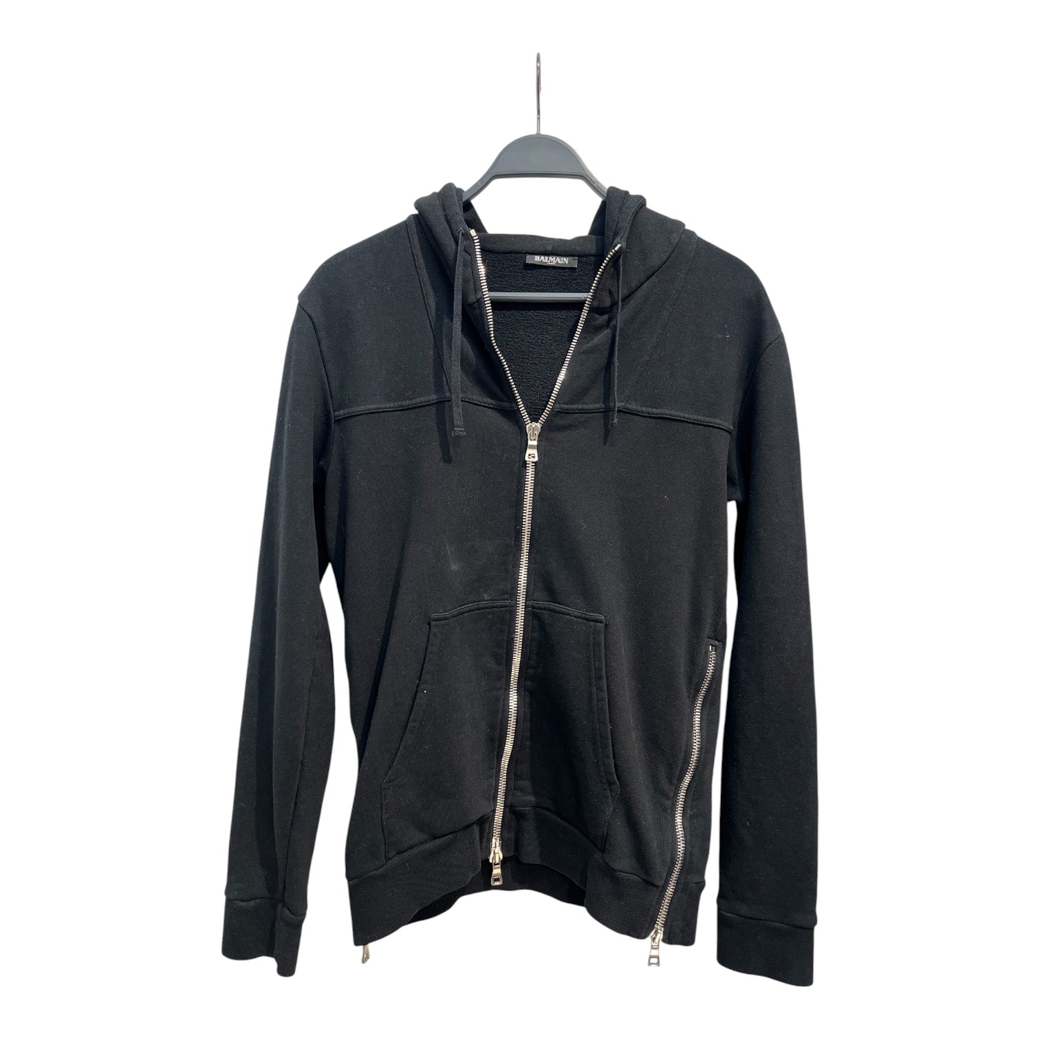 BALMAIN/Zip Up Hoodie/S/Cotton/BLK/ZIPS UP THE SIDES view 6