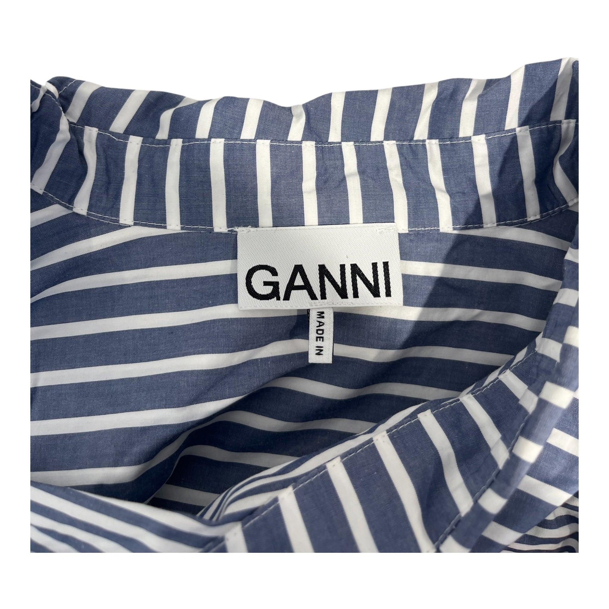 GANNI/LS Blouse/42/Stripe/Cotton/BLU/snapcollar vertical/horizontal view 3