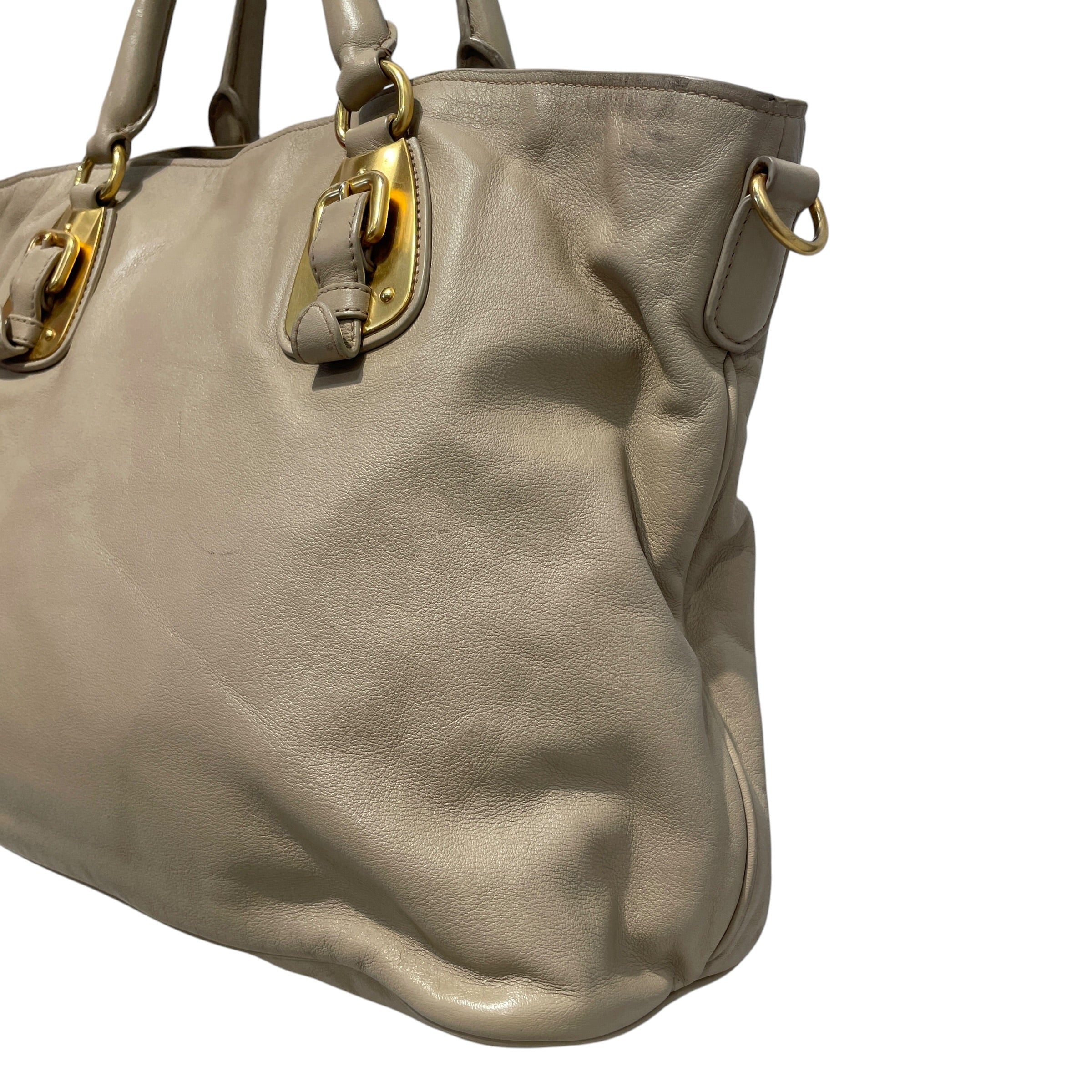 PRADA/Hand Bag/Leather/CRM/Pomice Vitello Daino Calfskin view 6