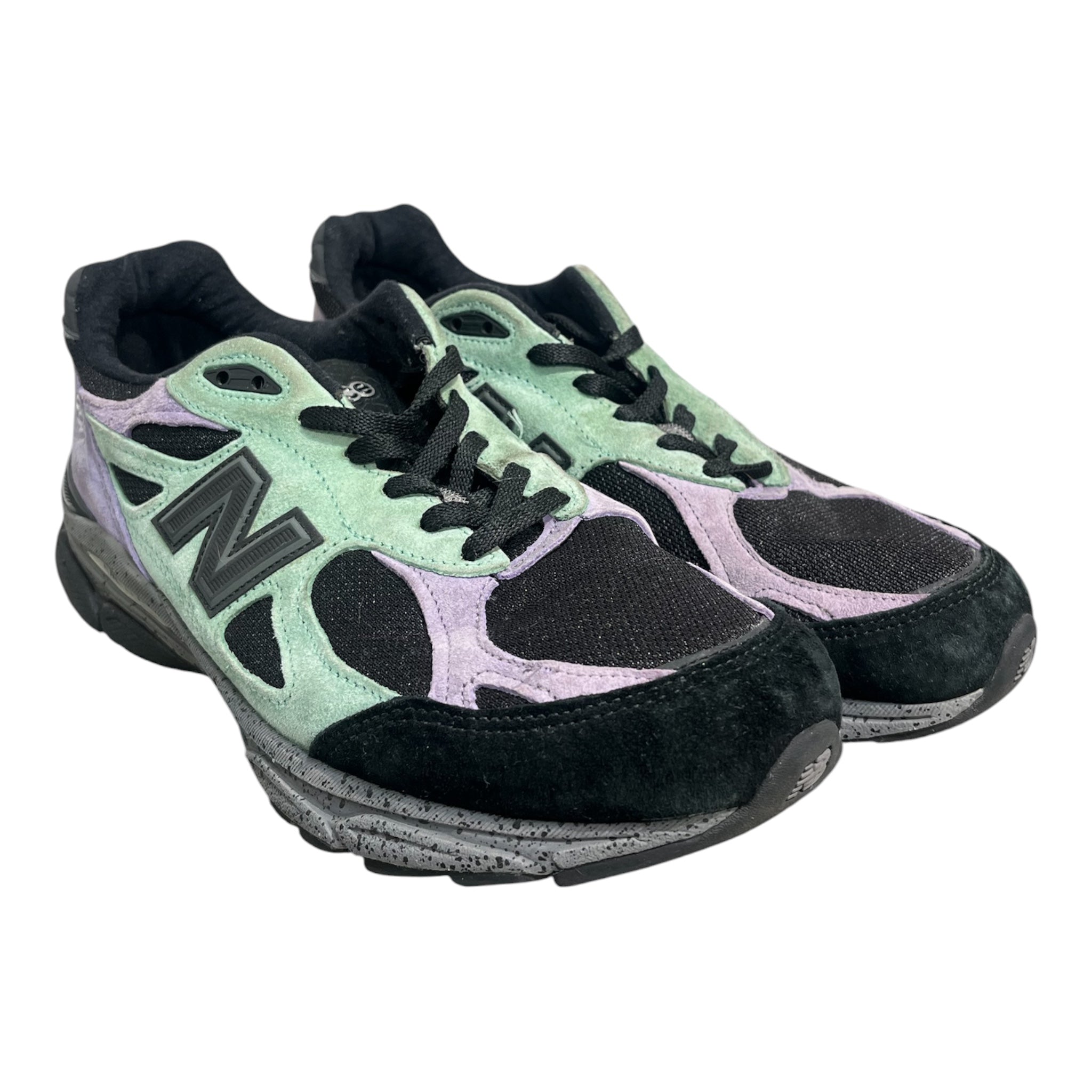 NEW BALANCE/STRAY RATS/Low-Sneakers/US 10.5/Suede/BLK/990V3 THE JOKER GRN/PPL view 1