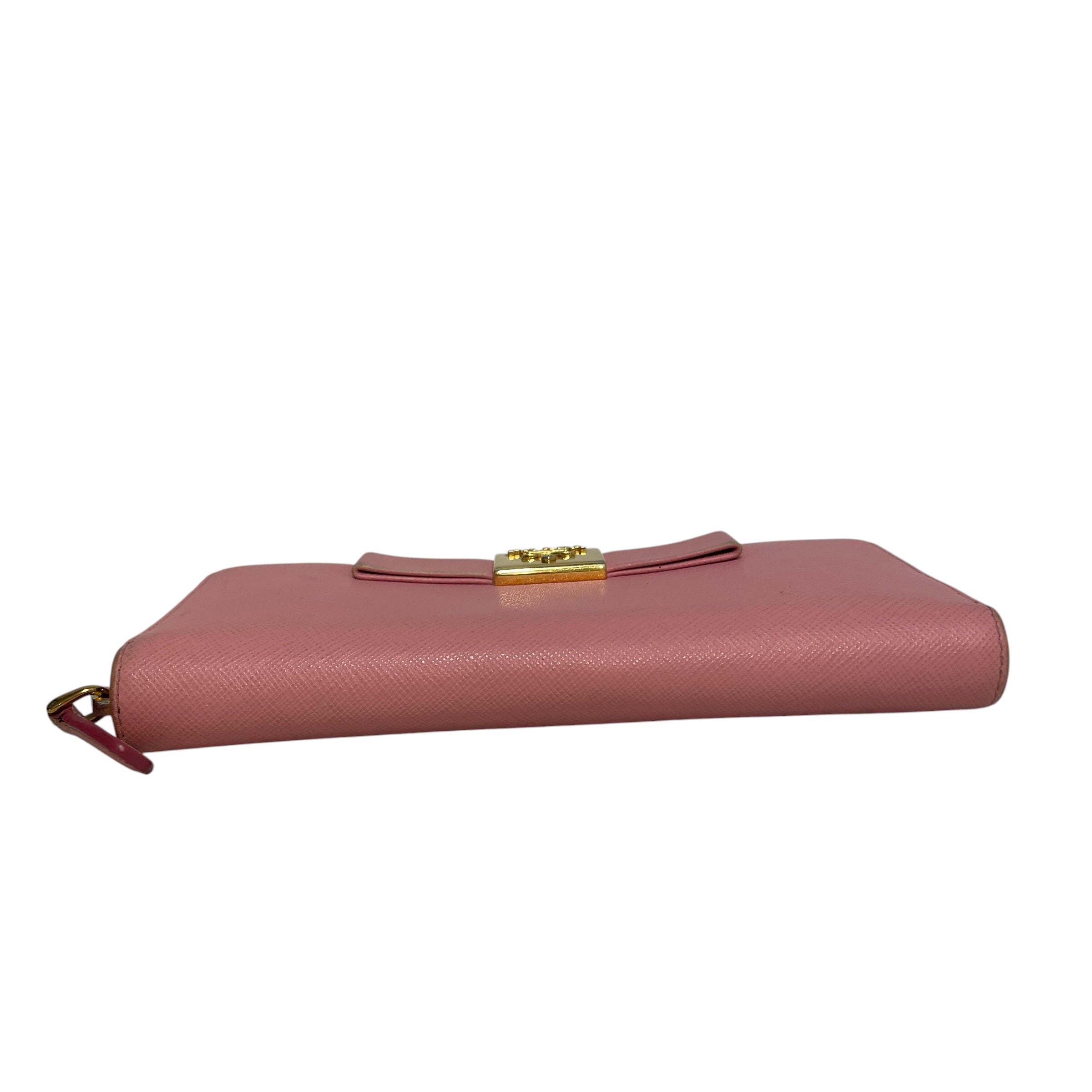 PRADA/Long Wallet/Leather/PNK/Saffiano Leather Bow Zip view 3