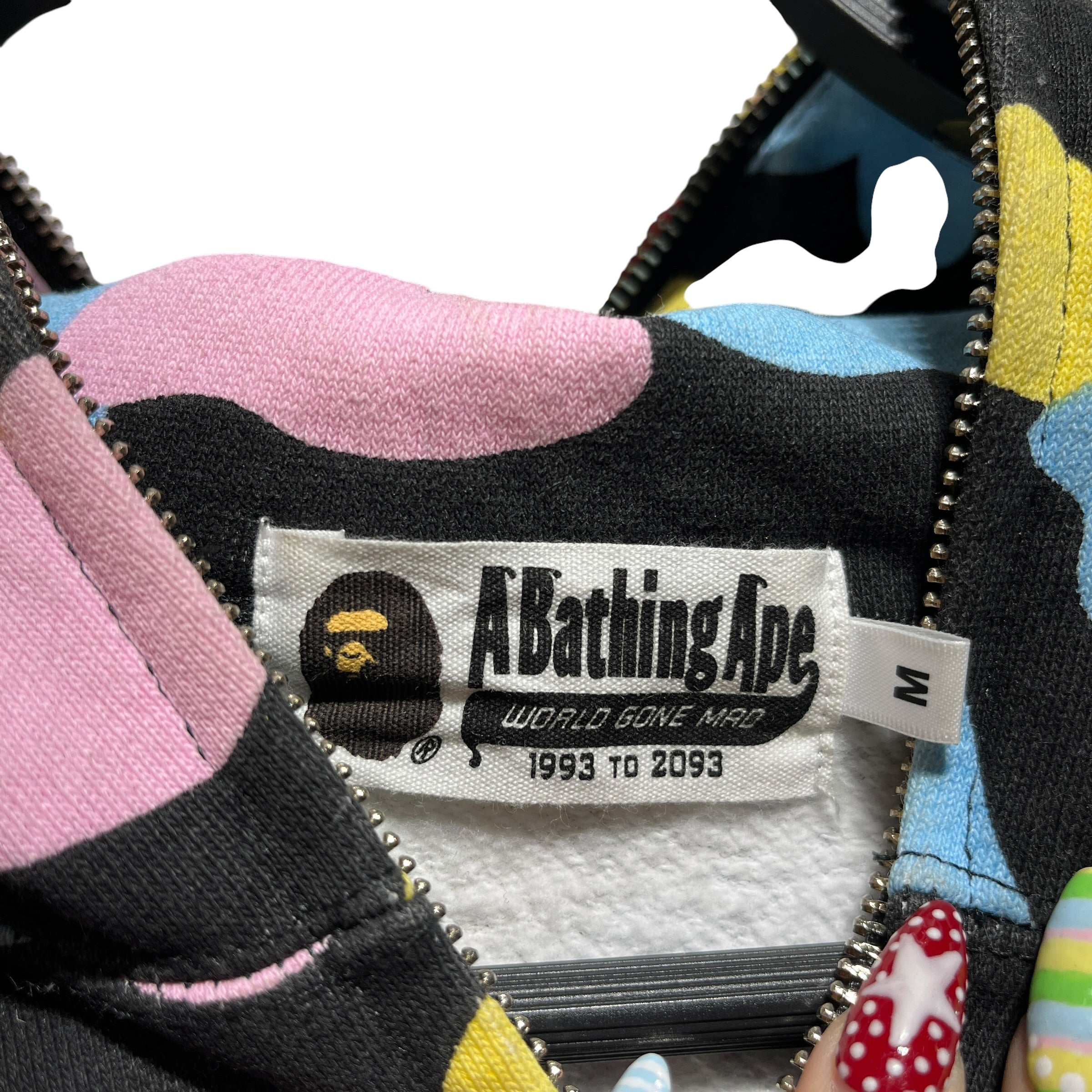 A BATHING APE/Zip Up Hoodie/M/Camouflage/Cotton/BLK/BLU YEL PNK BLACK ALL OVER view 3
