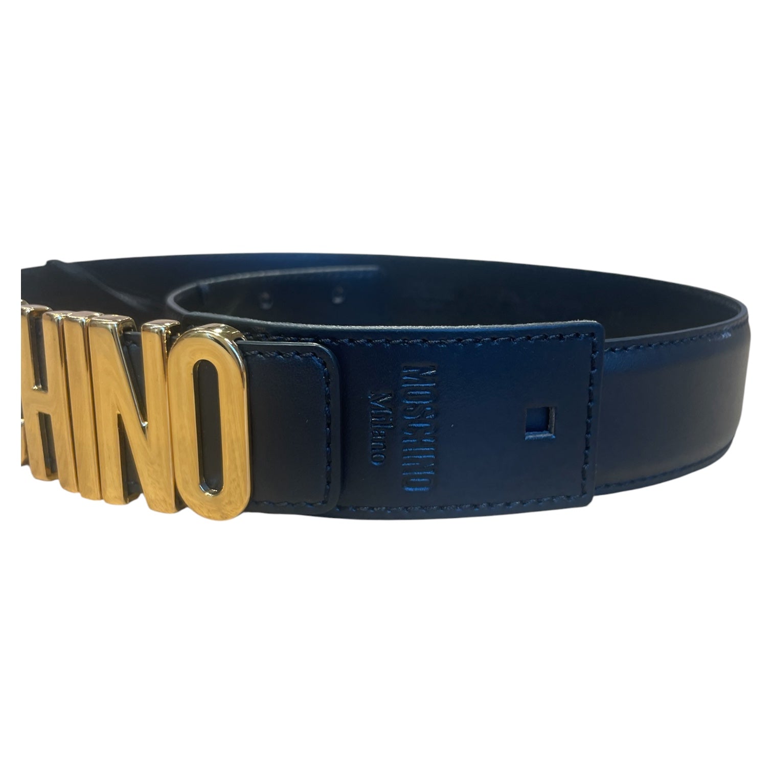 MOSCHINO/Belt/Leather/BLK/gld logo view 3