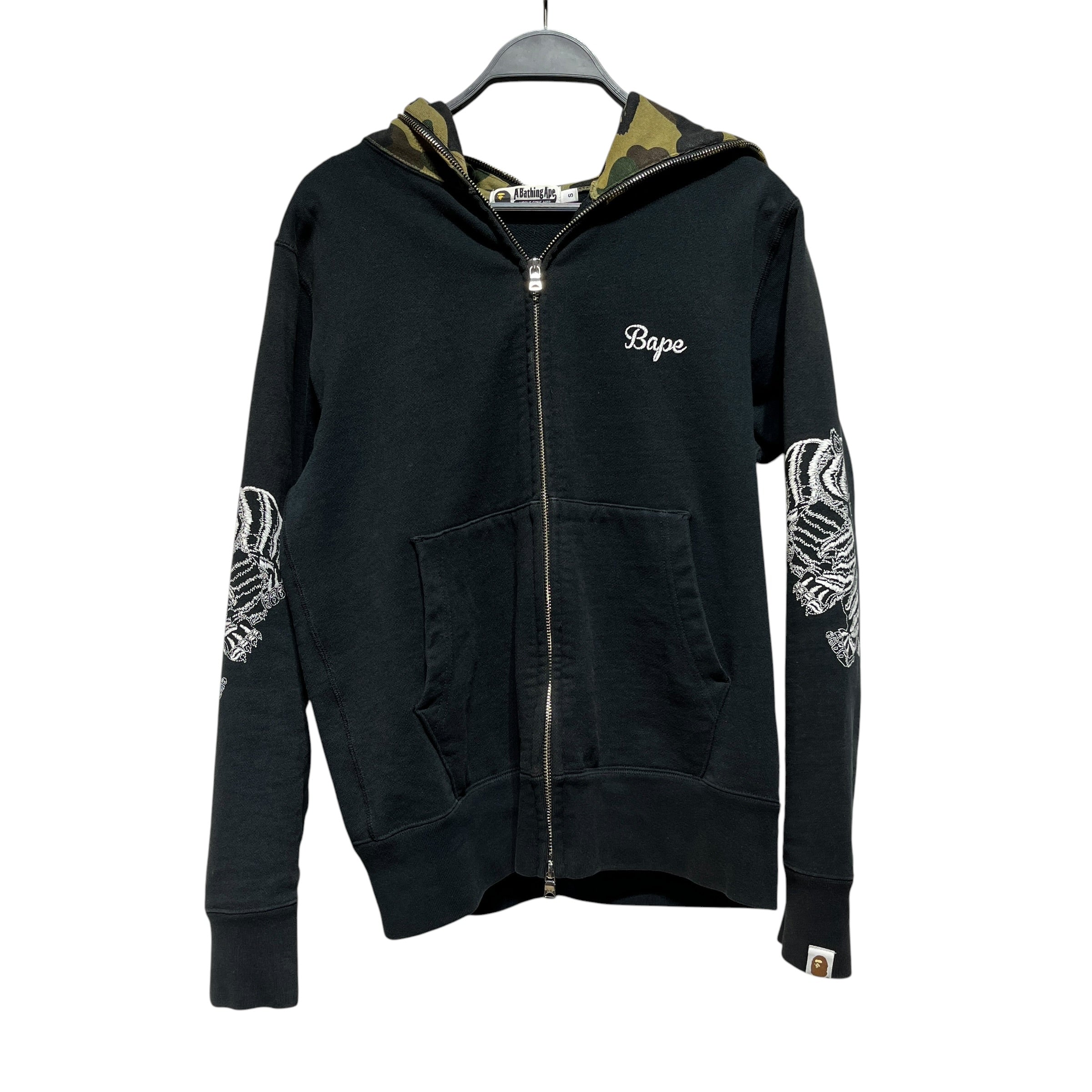A BATHING APE/Zip Up Hoodie/S/Cotton/BLK/tiger graphic on hood view 1