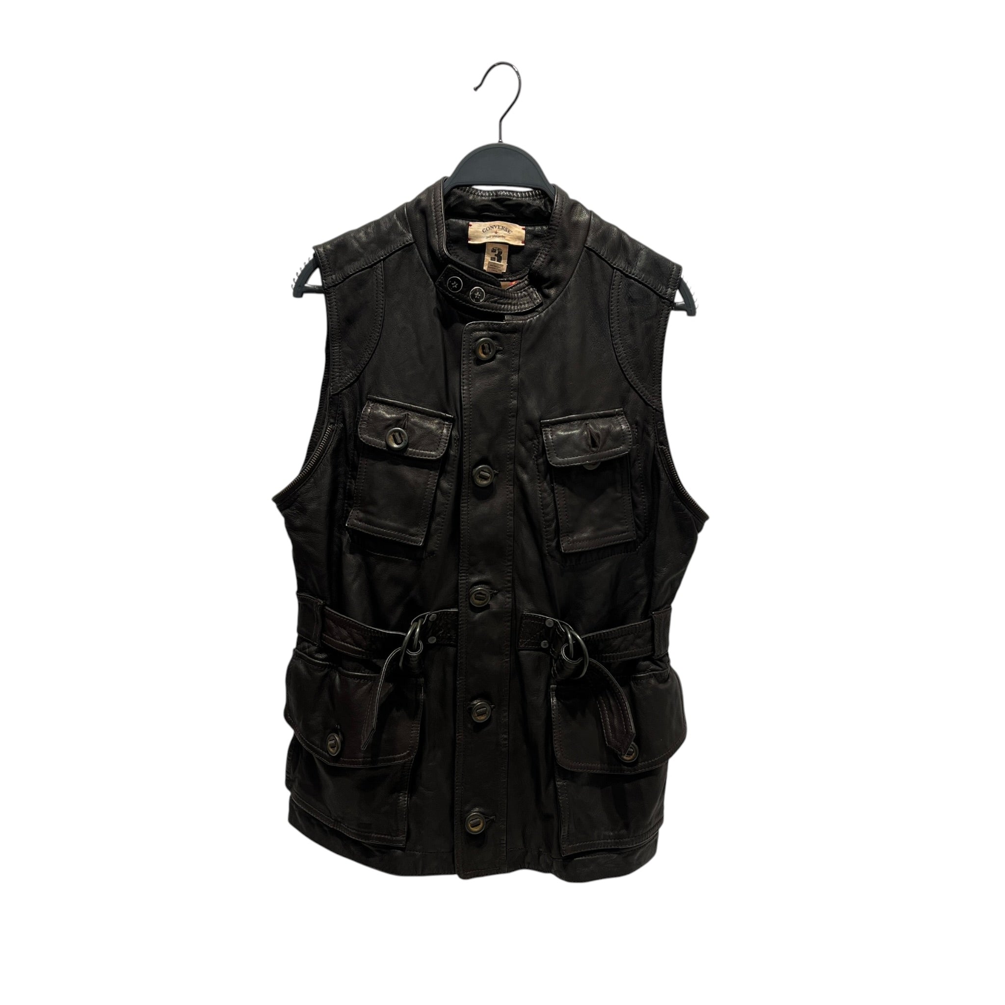 CONVERSE/john varvatos/Vest/3/Leather/BRW/Front Zip/Espresso Double Belted Vest view 1