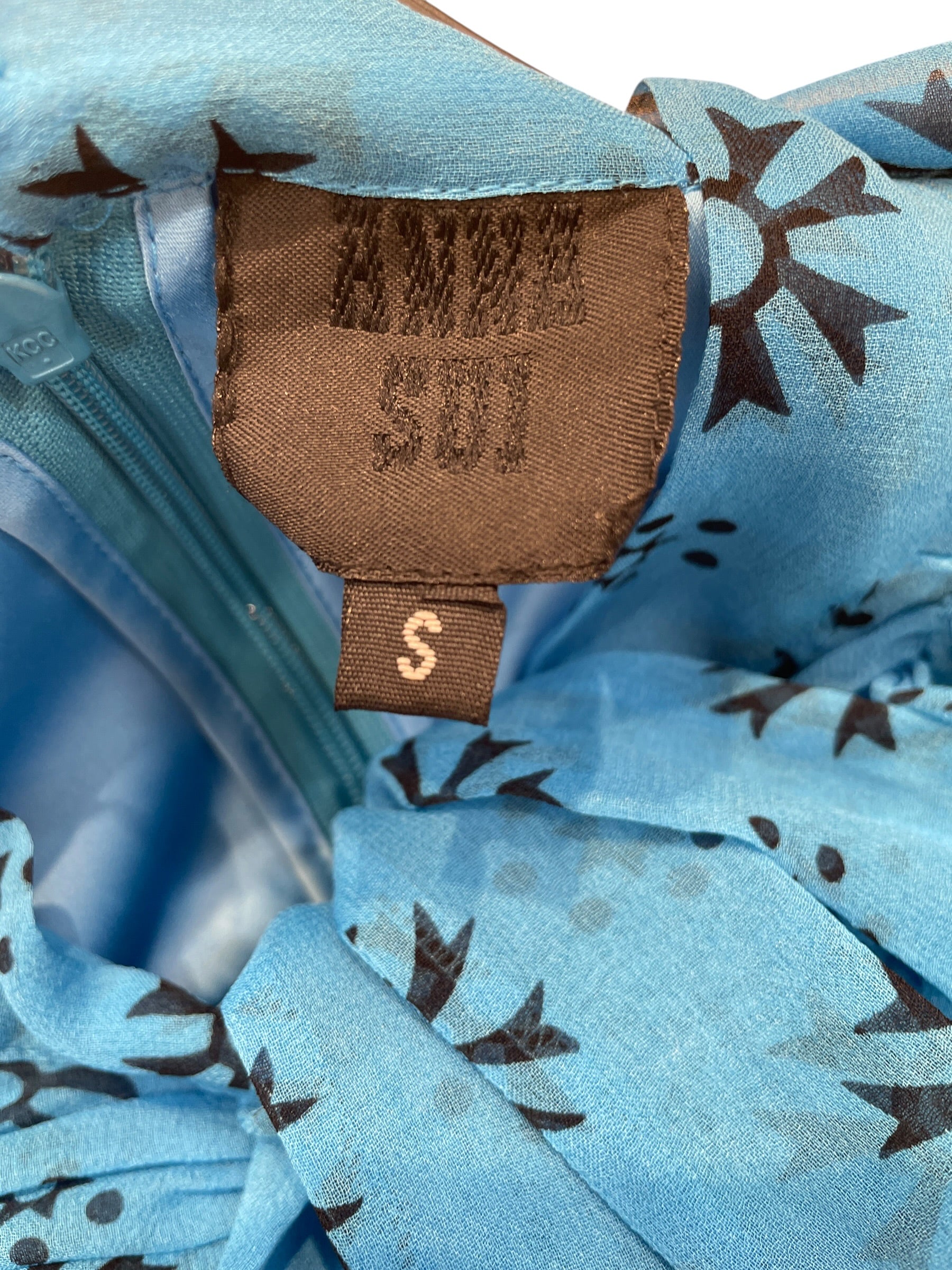 ANNA SUI/LS Dress/S/All Over Print/Silk/BLU/Midi Length/blk sun floral print, ruffle view 3
