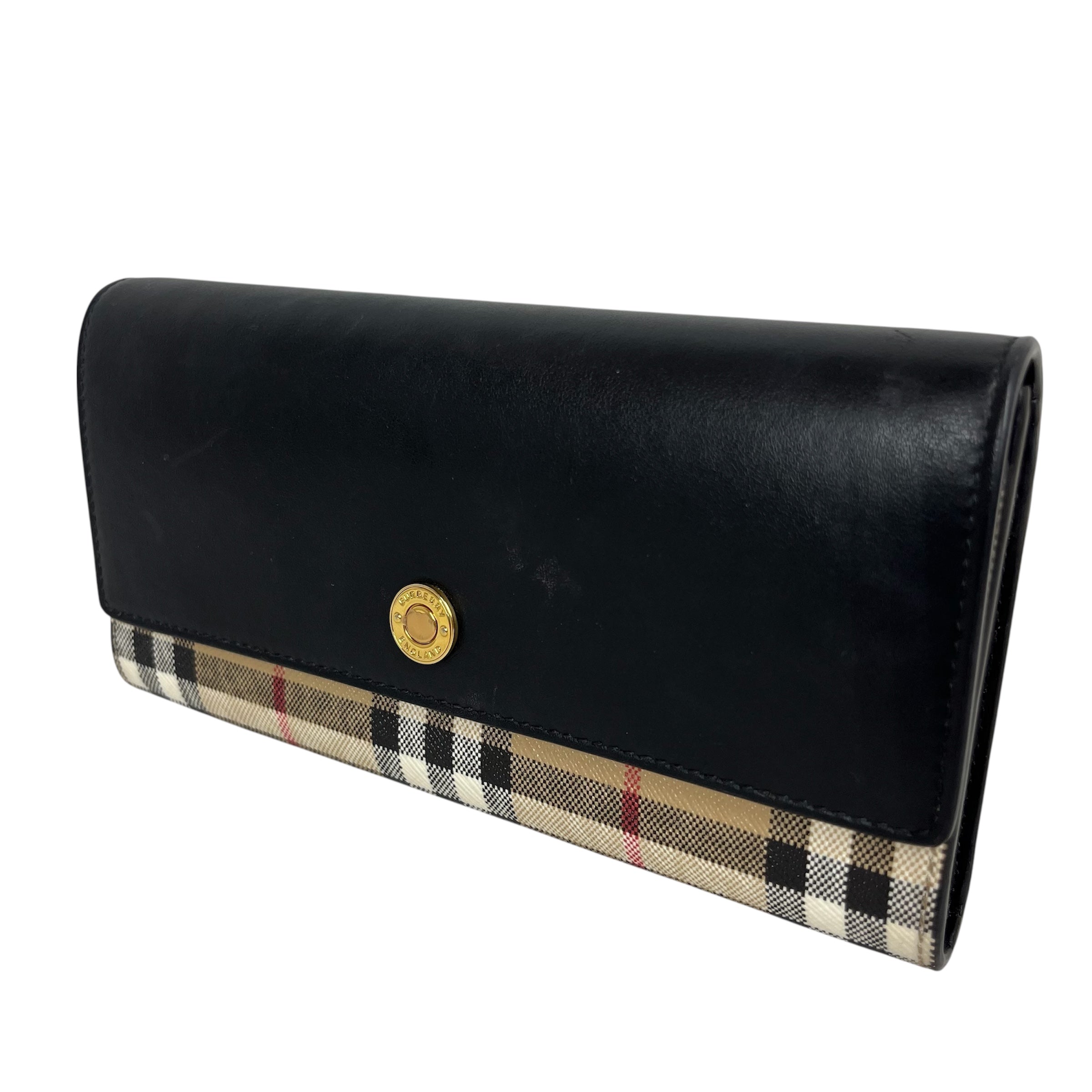 BURBERRY/Long Wallet/Plaid/Leather/BLK/Halton Check Flap Wallet view 1
