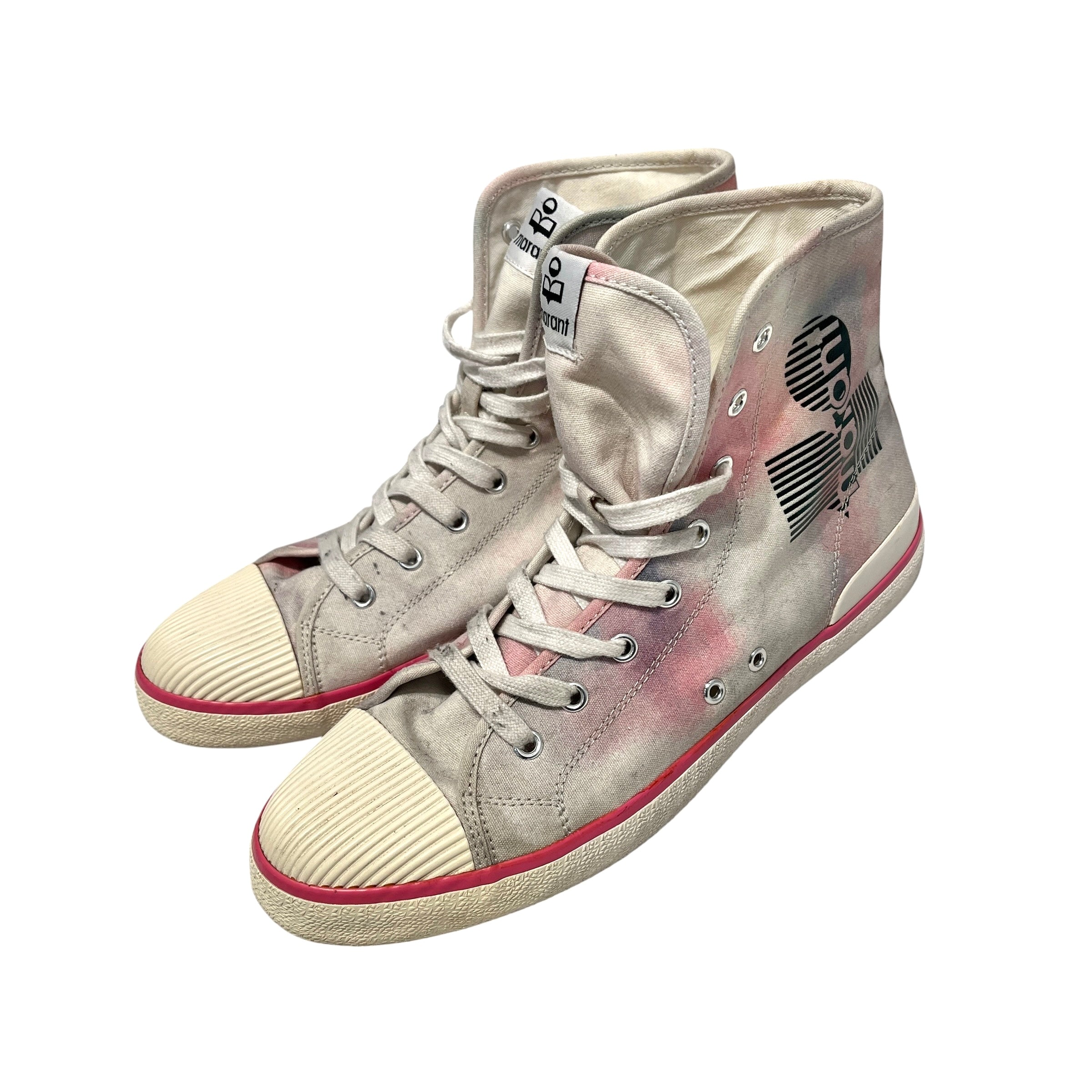 ISABEL MARANT/Hi-Sneakers/US 10/Graphic/Cotton/CRM/pink outline green logo view 7