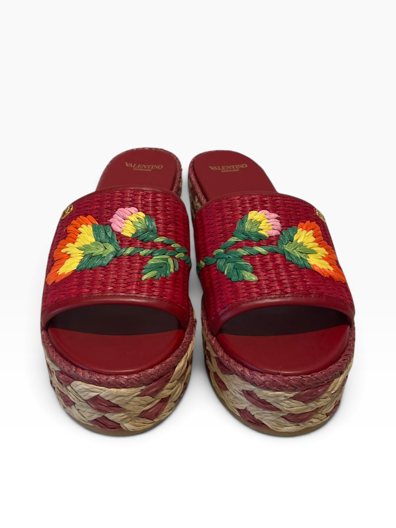 VALENTINO/Sandals/US 7.5/Floral Pattern/RED/BRIBRI FLORAL RAFFIA WEDGE view 3