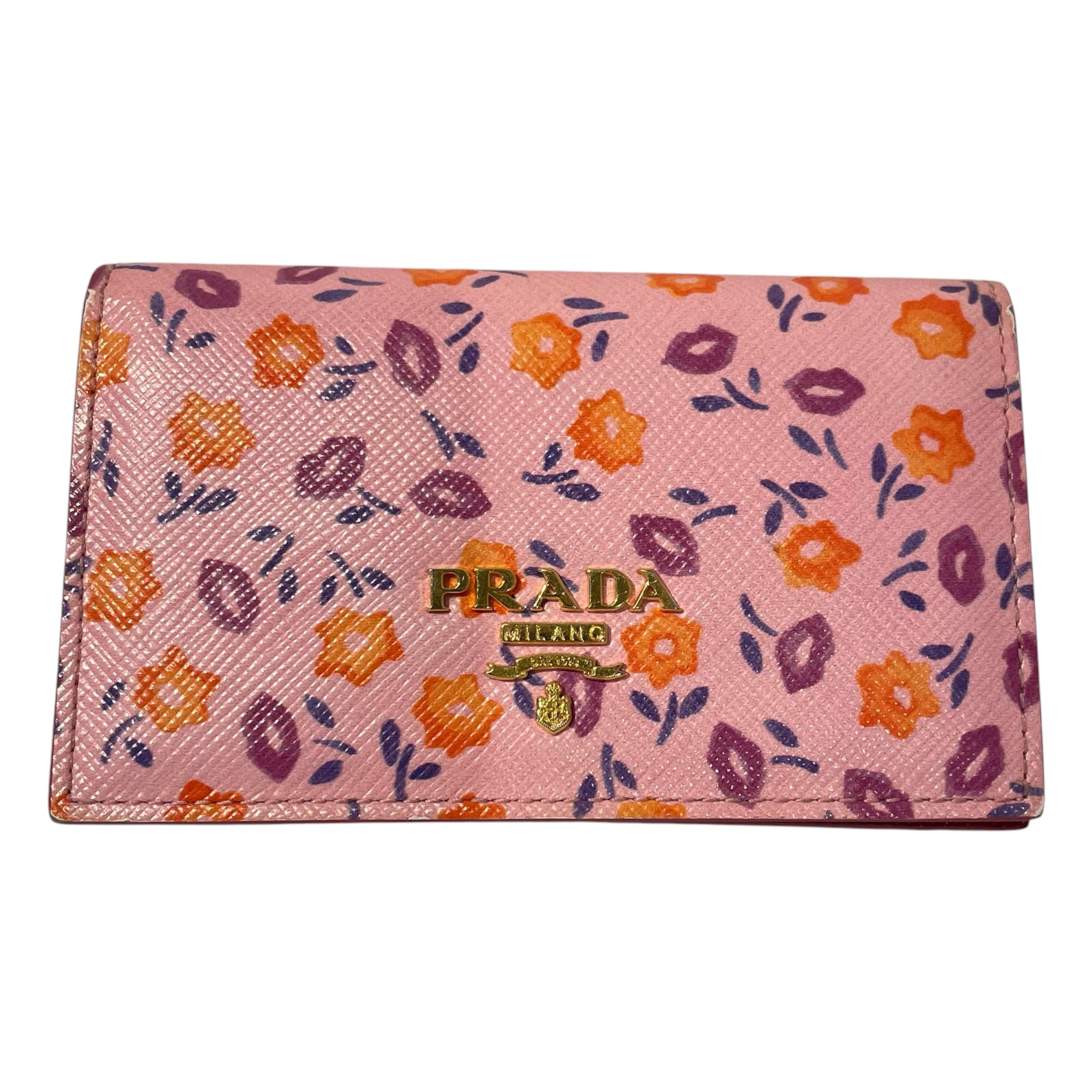 PRADA/Bifold Wallet/Floral Pattern/Leather/PNK/L's/ view 1