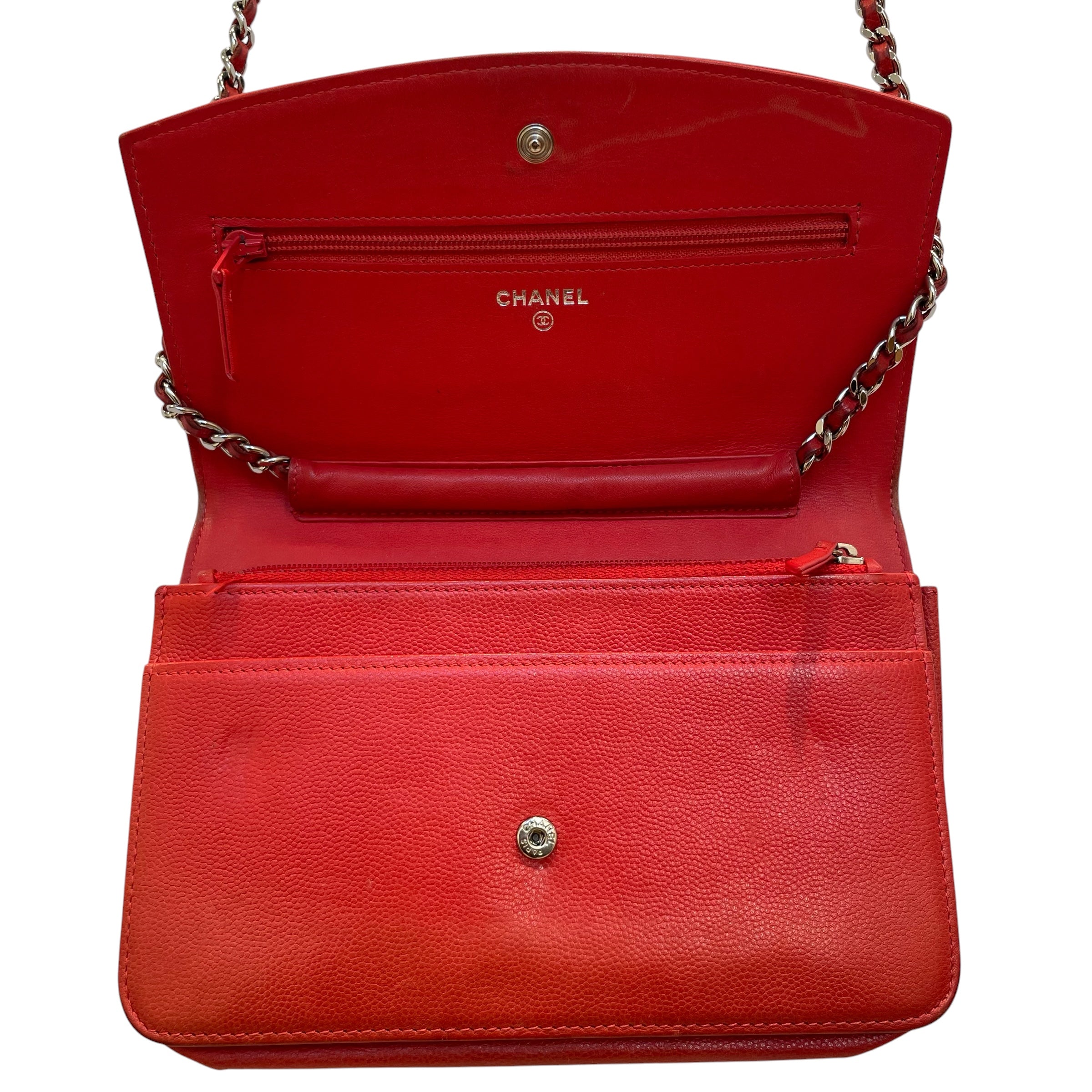 CHANEL/Cross Body Bag/Leather/RED/CHAIN STRAP, SLV HARDWARE view 5