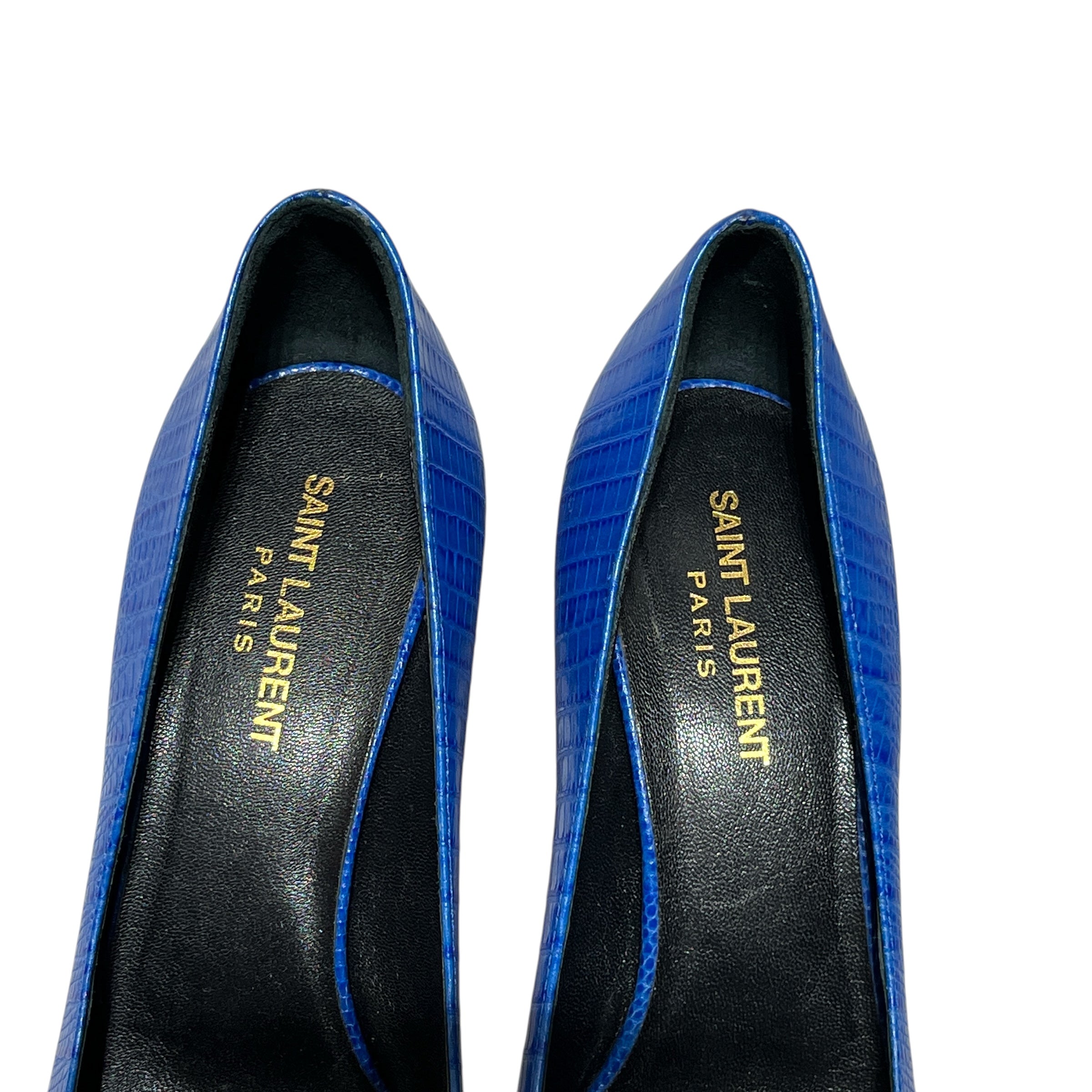 SAINT LAURENT/Heels/EU 38.5/Animal Pattern/Leather/BLU/Pointed-Toe/SNAKESKIN PRINT view 3