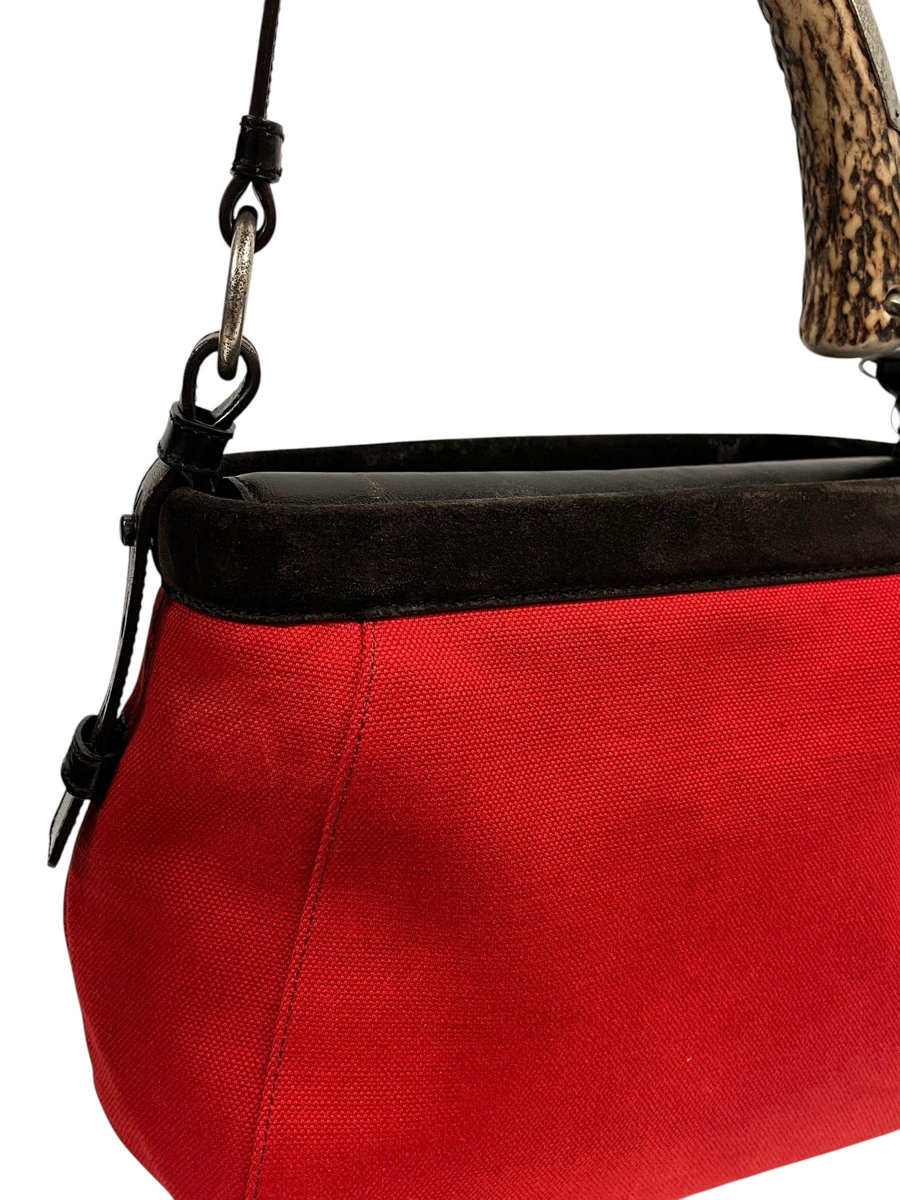 YVES SAINT LAURENT rive gauche/Hand Bag/Cotton/RED/Red bag with tooth handle view 6
