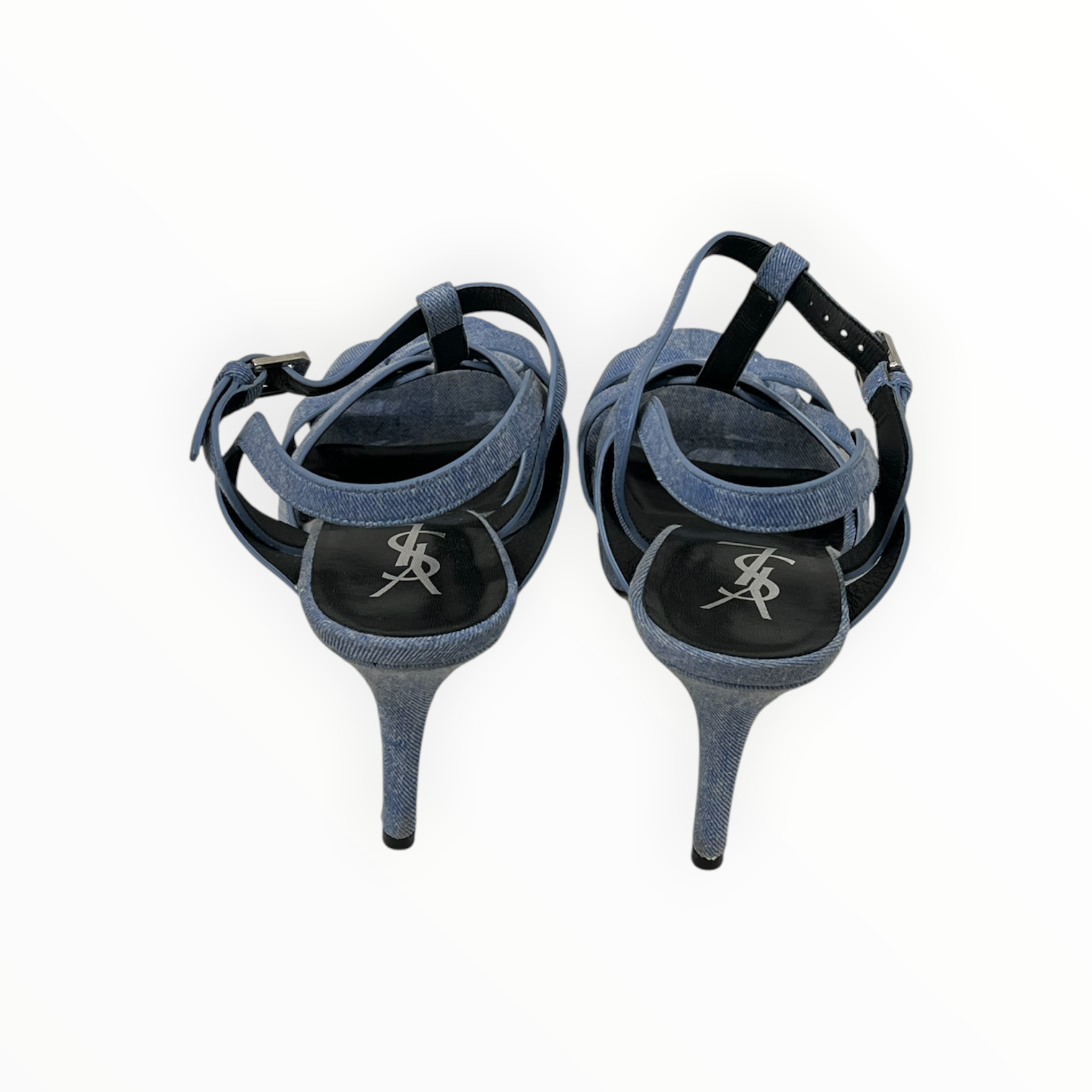 SAINT LAURENT/Heels/EU 38.5/Cotton/IDG/Ankle Strap/DENIM PLATFORM TRIBUTE view 3