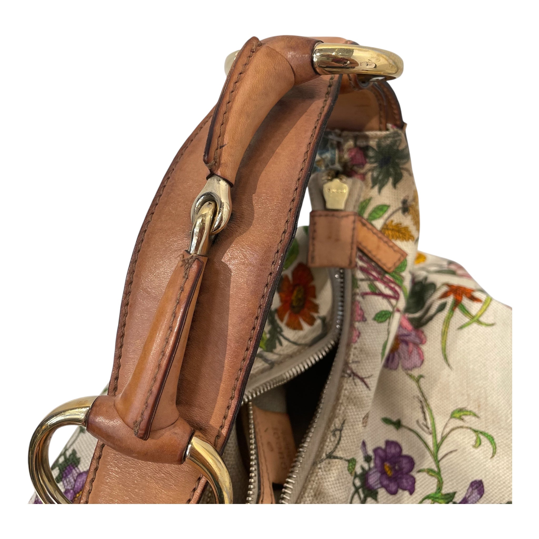 GUCCI/Hand Bag/Floral Pattern/Cotton/CRM/hobo floral canvas view 6
