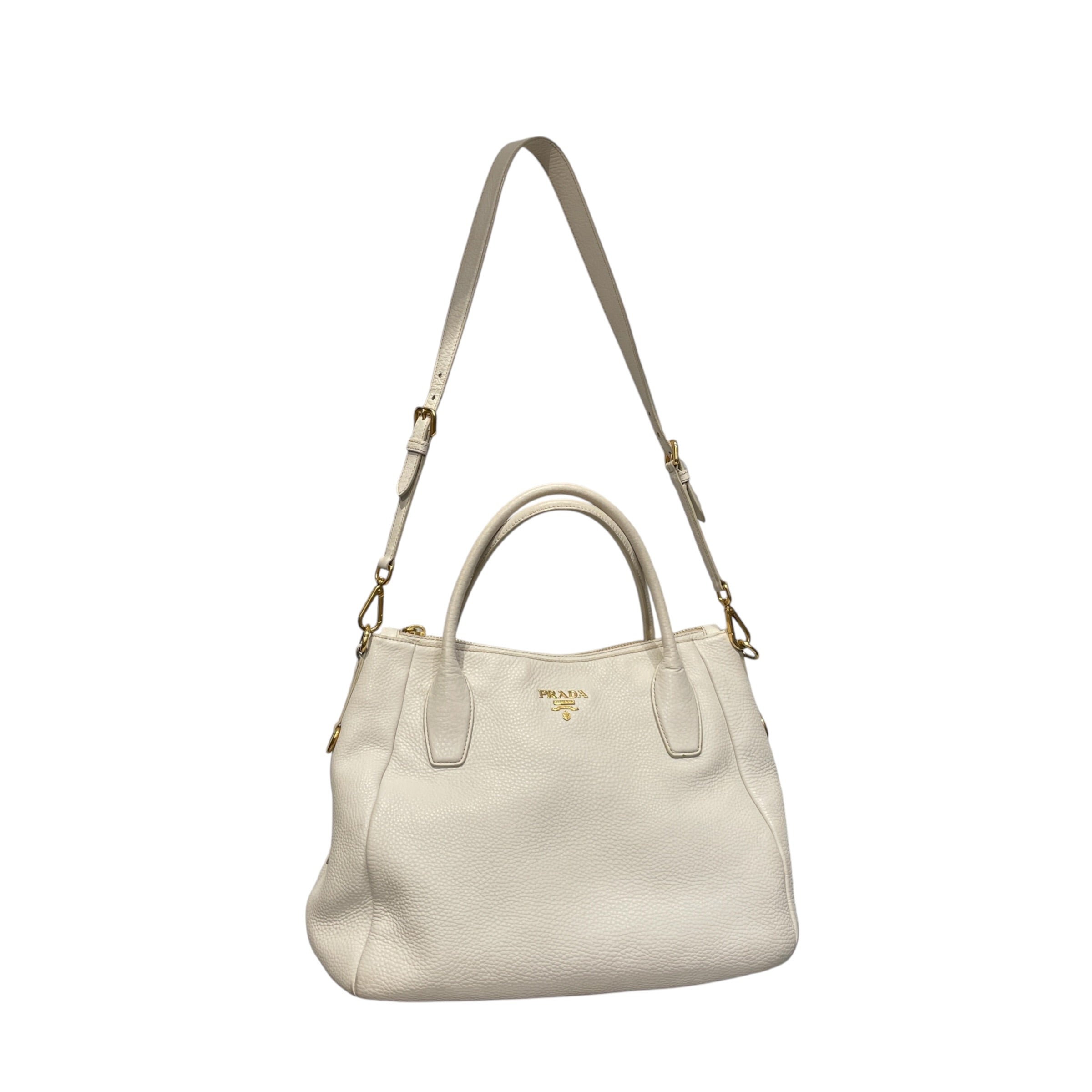 PRADA/Tote Bag/Leather/WHT/vitello dano zip top convertib view 1