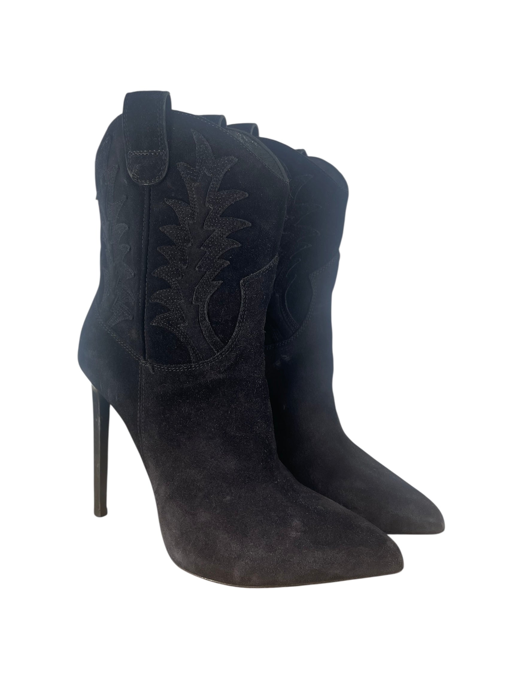 SAINT LAURENT/Heels/EU 39/Suede/BLK/HEELED COWBOY BOOT view 1