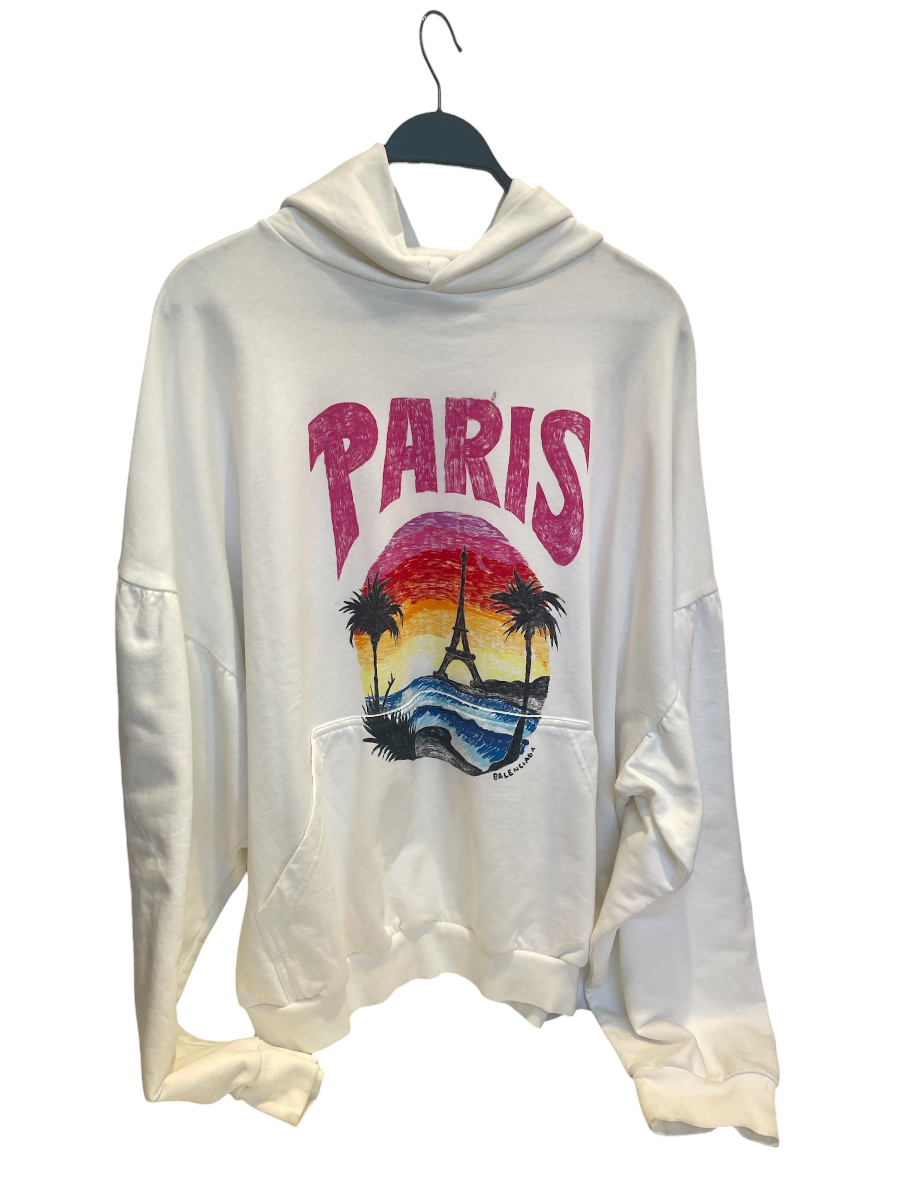 BALENCIAGA/Hoodie/4/Cotton/WHT/paris w sunset marker drawing view 1