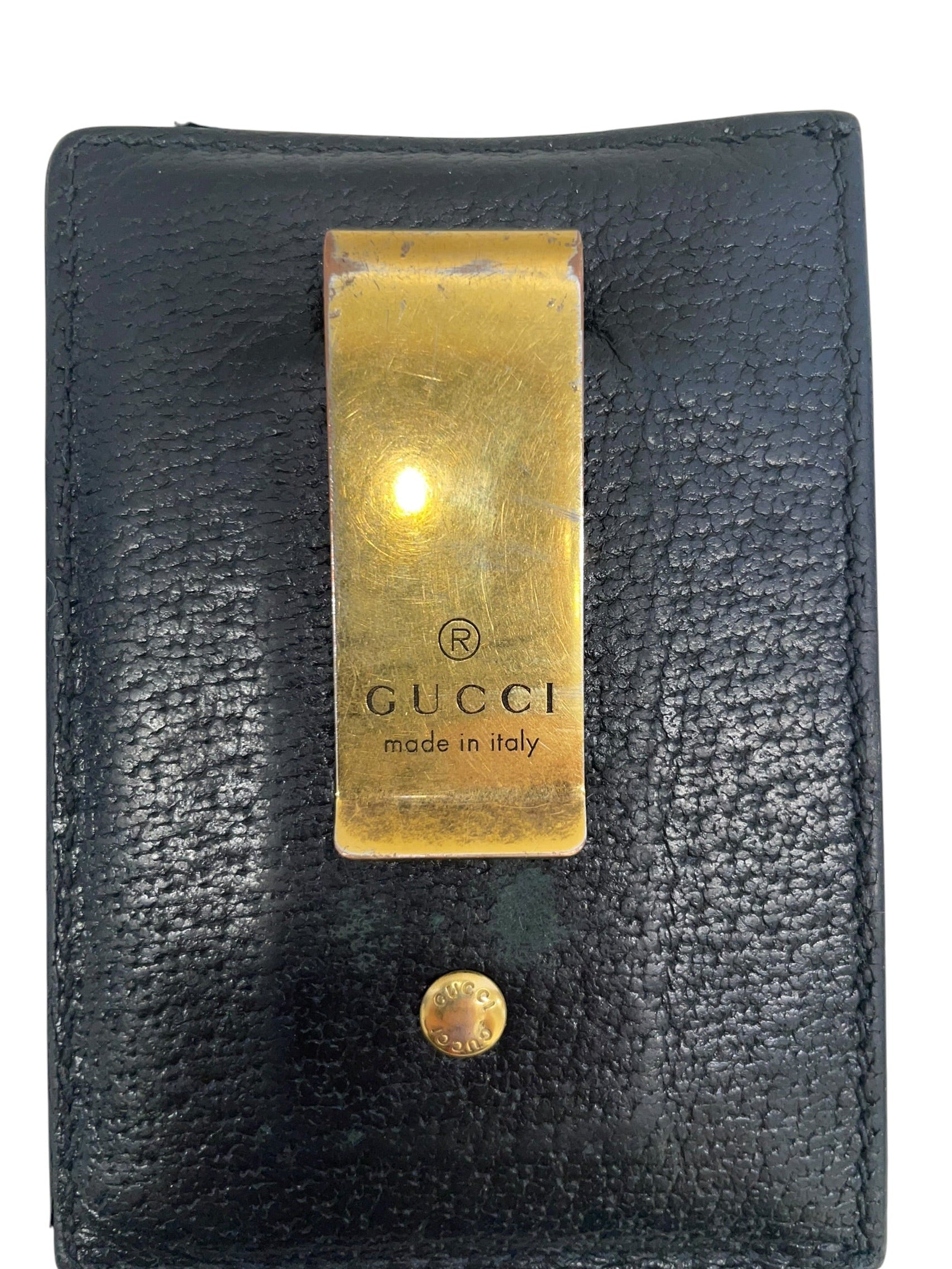 GUCCI/Wallet/Leather/BLK/Gold Clip Card Holder view 5