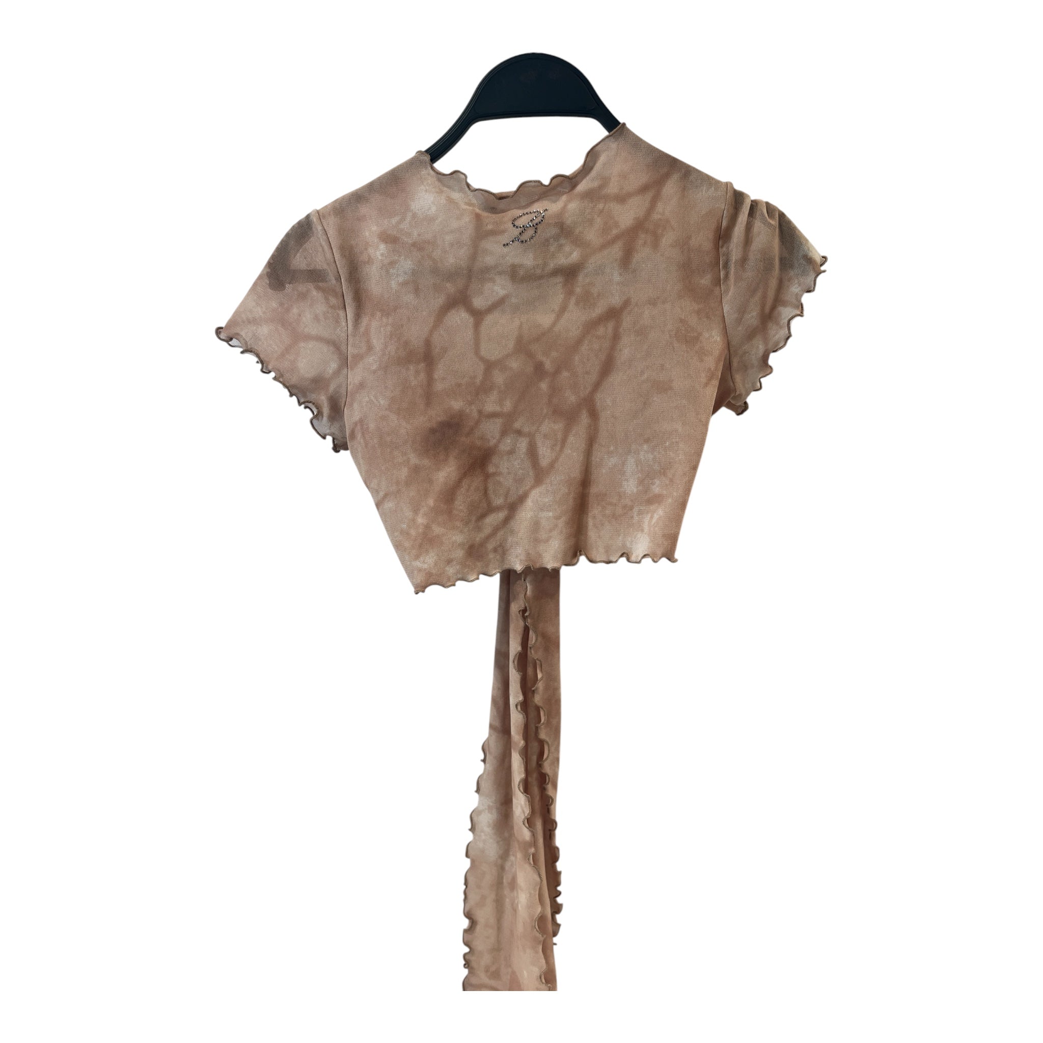 BLUMARINE/SS Blouse/4/All Over Print/Polyester/BEG/Chiffon/MESH ABSTRACT TIE FRONT TOP view 2