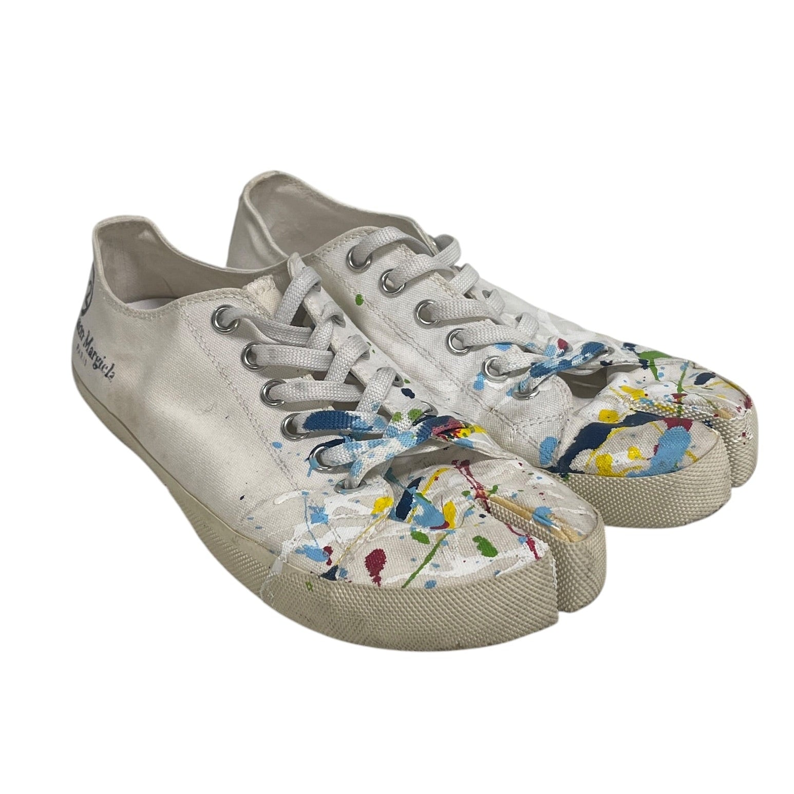 Maison Margiela/Low-Sneakers/US 7.5/Cotton/WHT/PAINT SPLATTER TABI /22 HEEL view 1