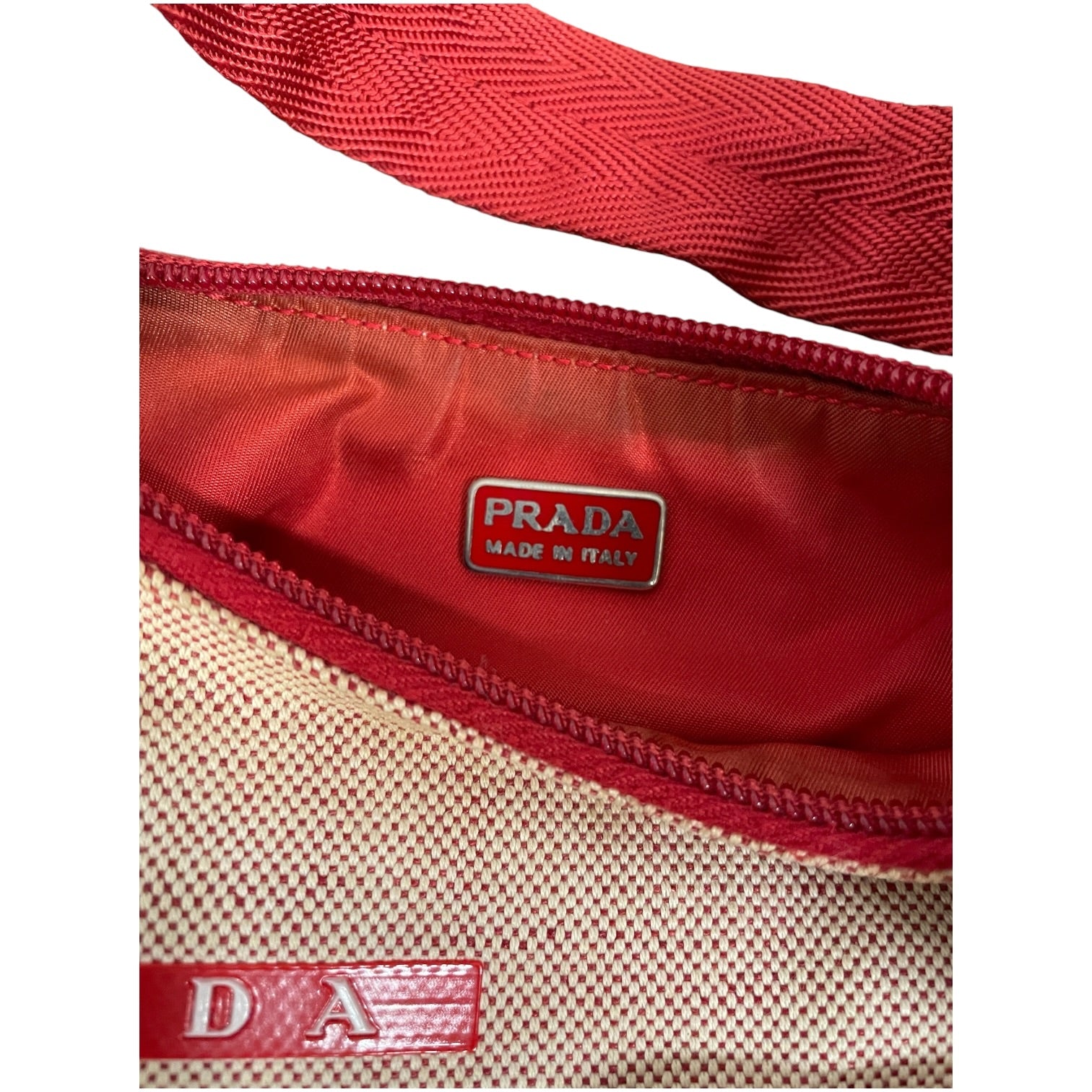 PRADA/Hand Bag/Cotton/BEG/Red Handle Mini Canvas Bag view 3