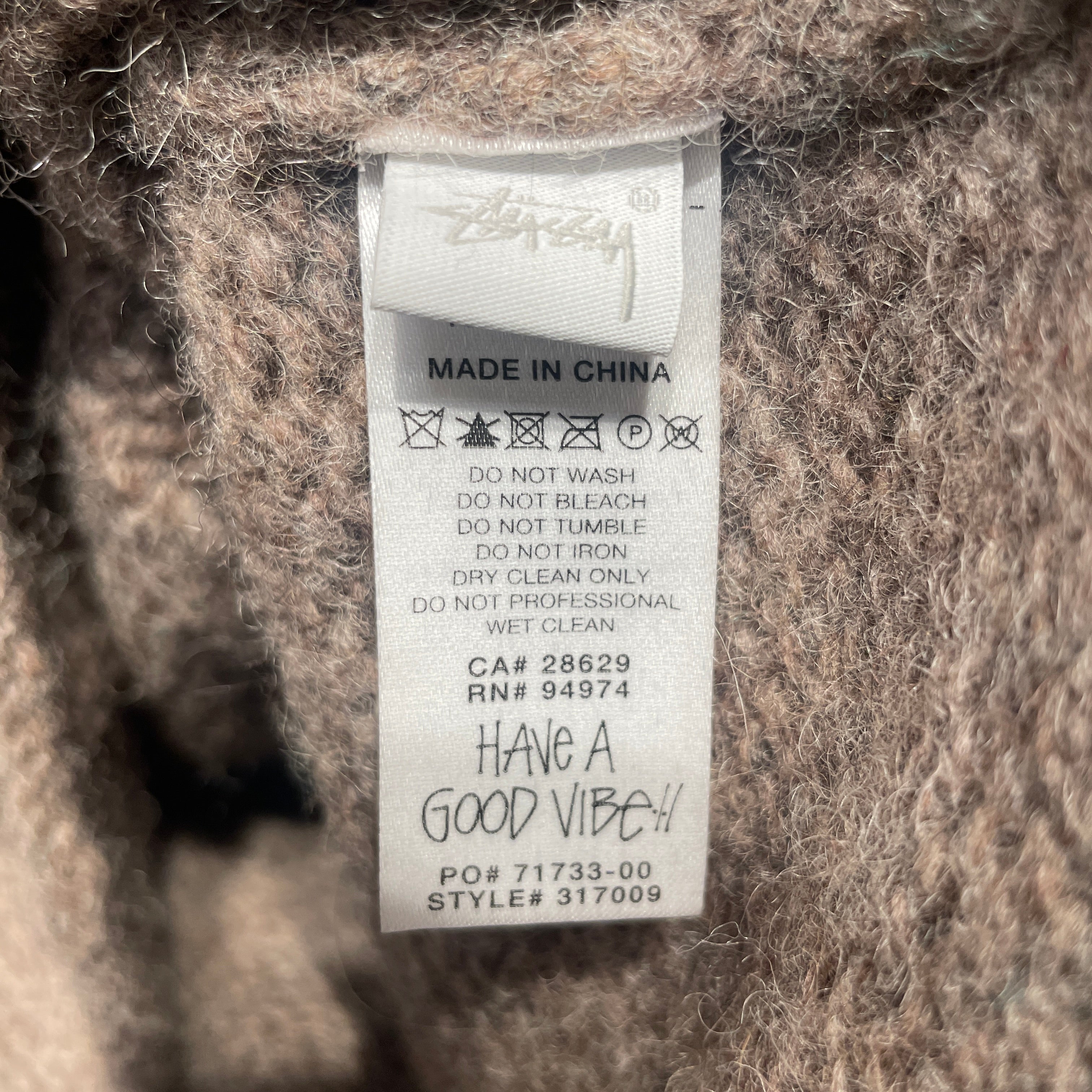 STUSSY/DENIM TEARS/Zip Up Hoodie/XL/Acrylic/KHK/ view 4