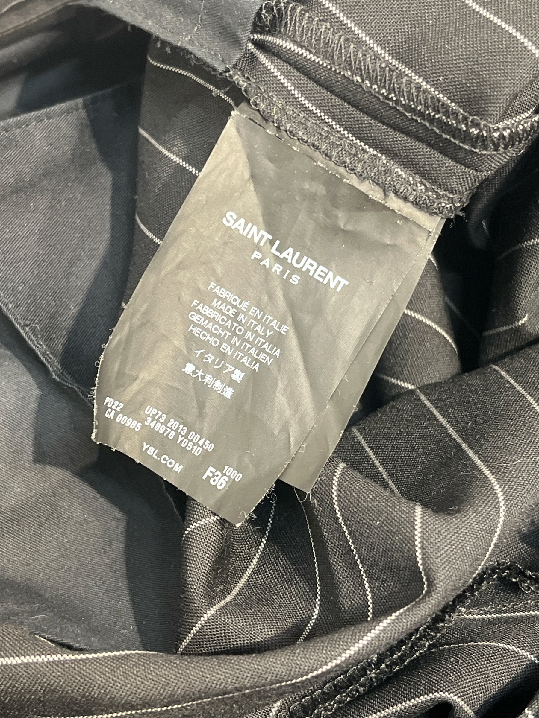 SAINT LAURENT/Bottoms/36/Stripe/Cotton/BLK/PINSTRIPE SLIM TROUSER view 4
