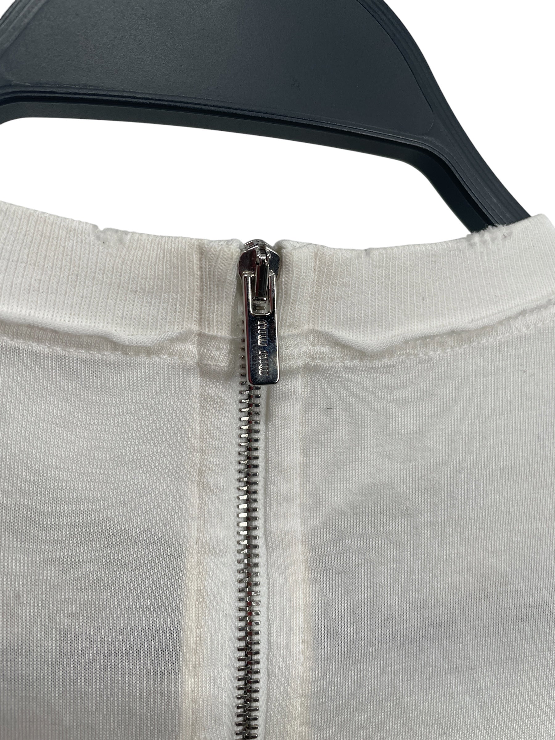 MIU MIU/T-Shirt/S/Cotton/WHT/RHINESTONE NECK\BACK ZIP view 3