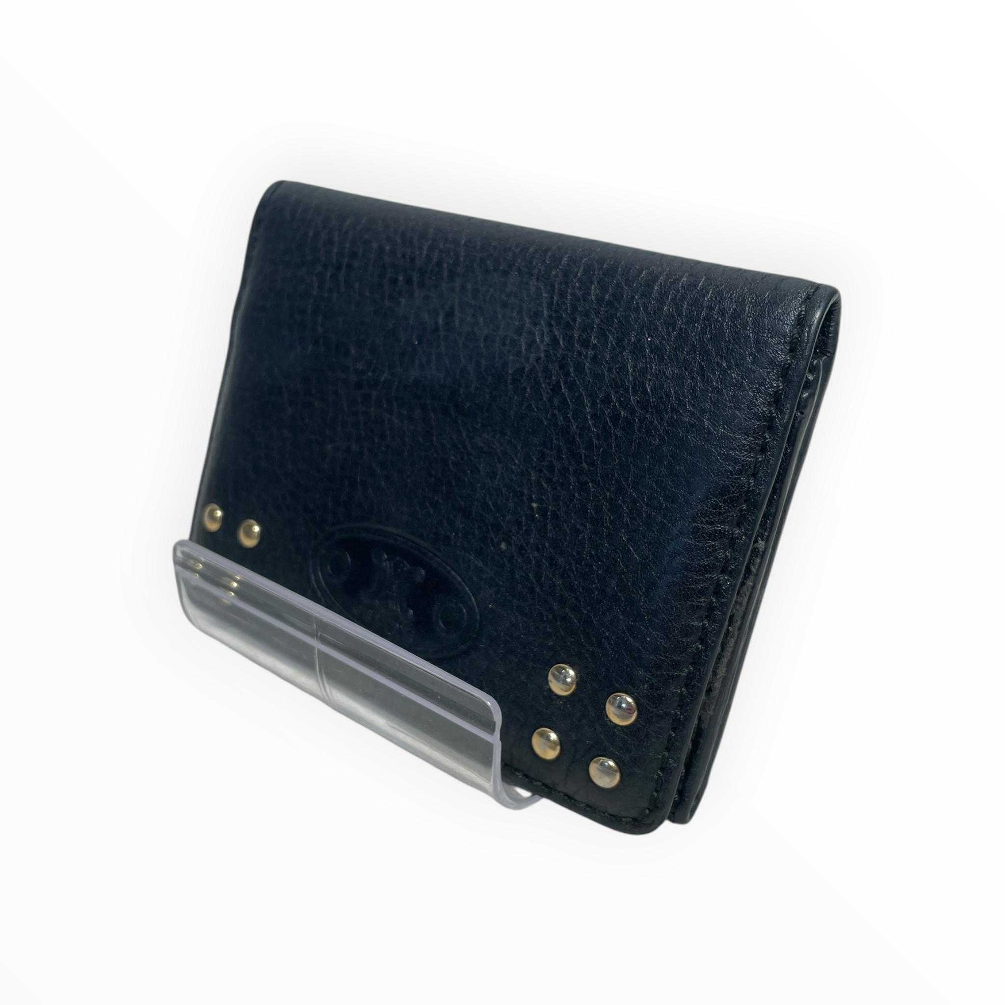 CELINE/Bifold Wallet/Leather/BLK/L's/studded wallet view 1