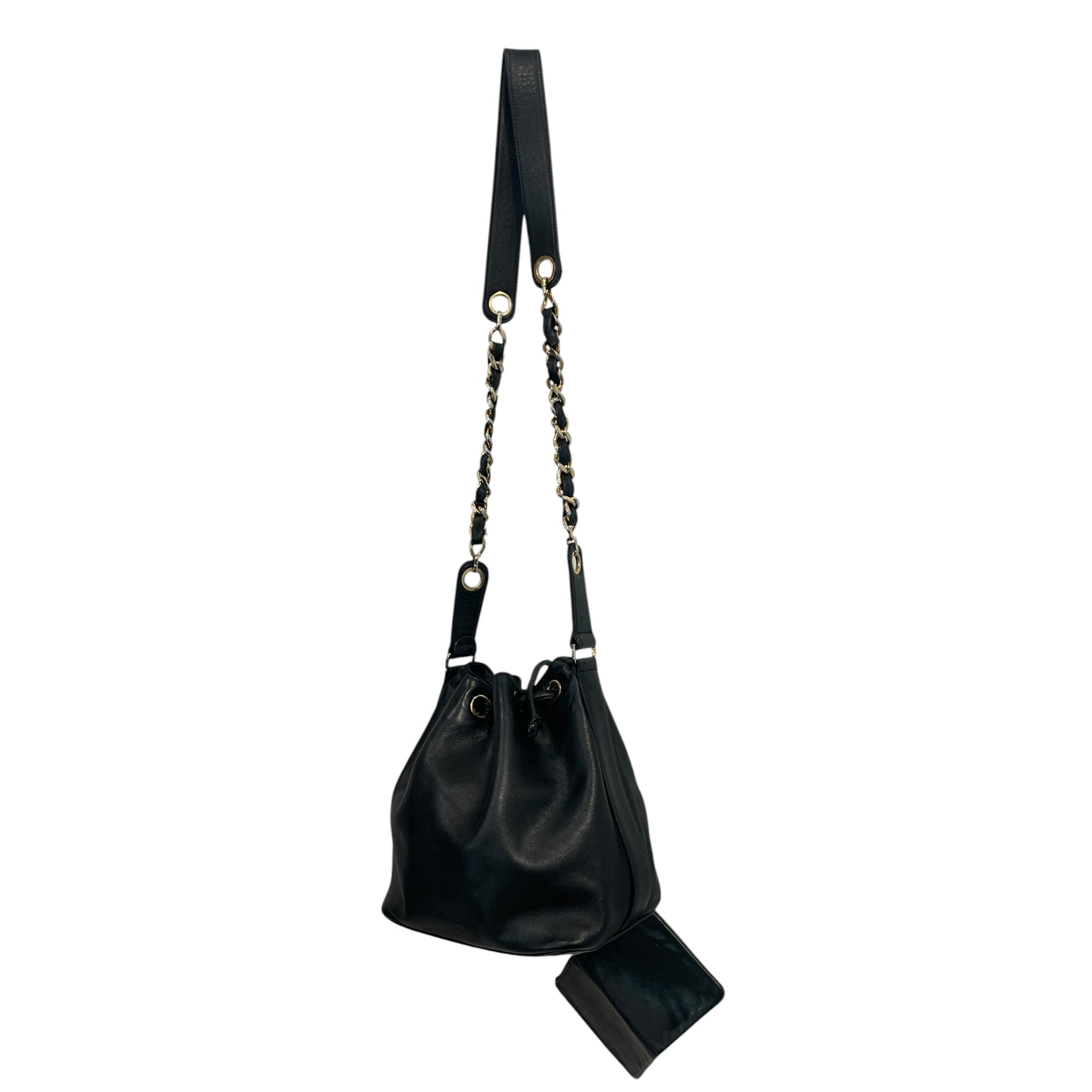 CHANEL/Cross Body Bag/Leather/BLK/DRAWSTRING BUCKET view 2