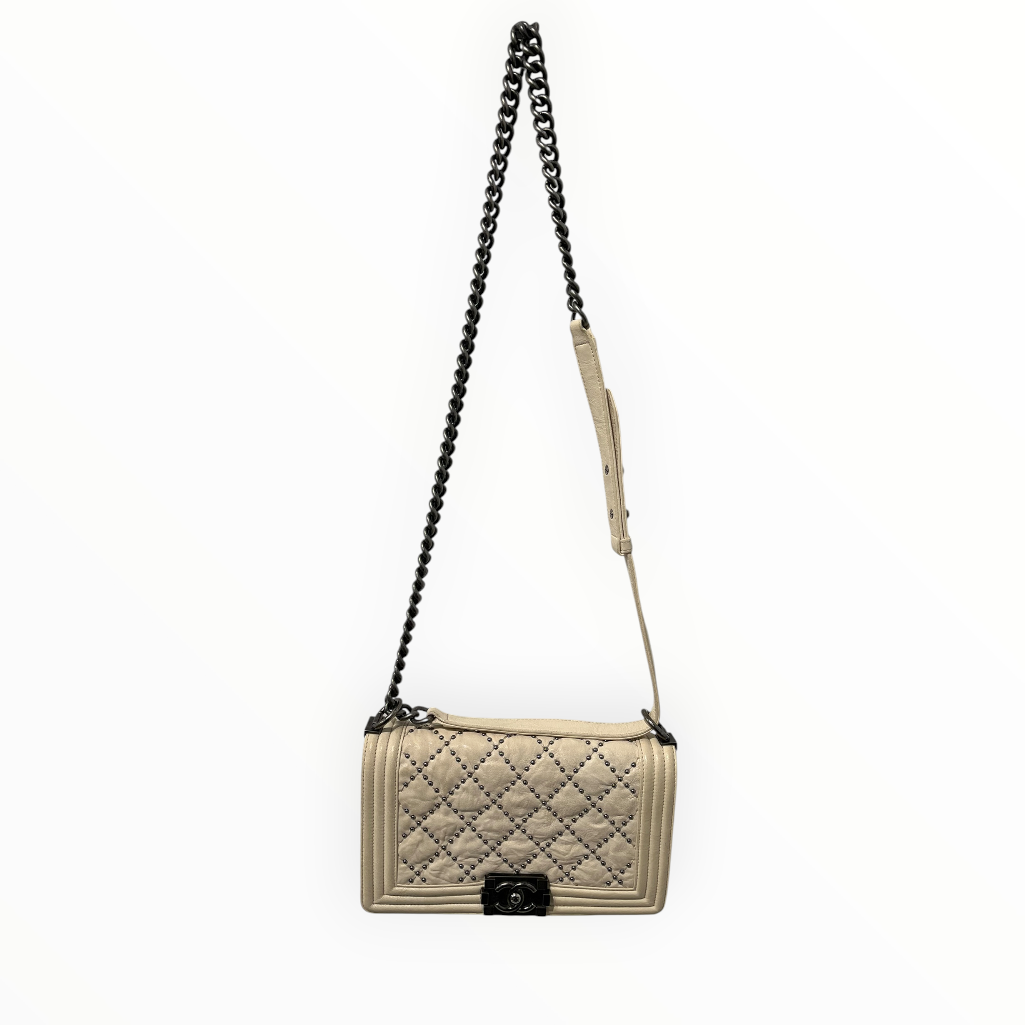 CHANEL/Bag/Leather/WHT/MEDIUM STUDDED BAG view 1