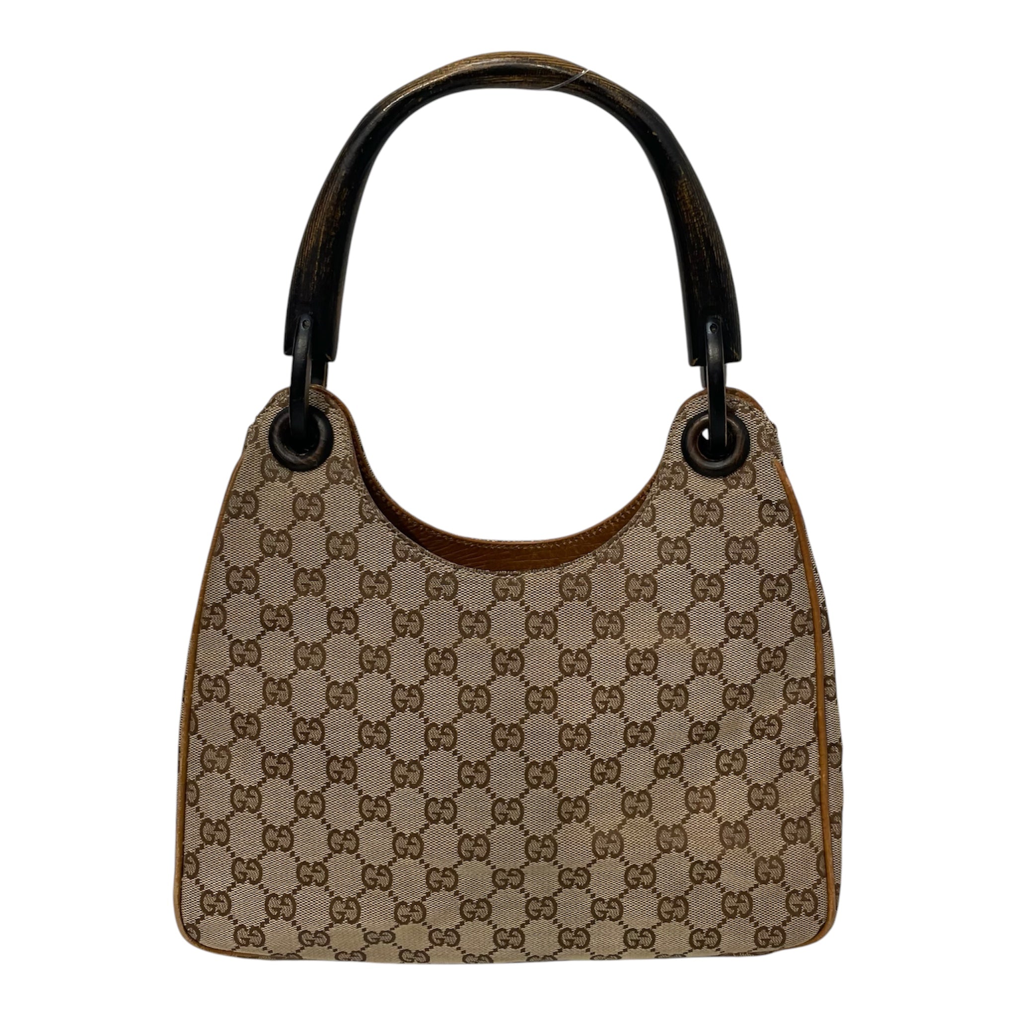 GUCCI/Hand Bag/Monogram/Cotton/BEG/GG wood handle hobo view 2