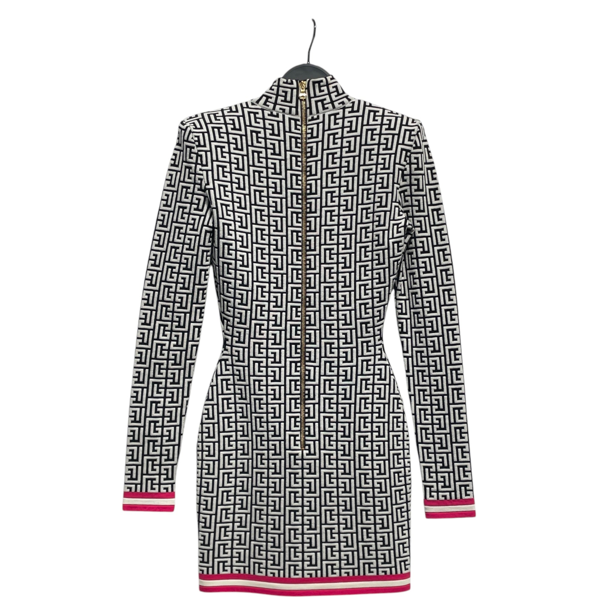 BALMAIN/LS Dress/36/Monogram/Wool/WHT/Mini Length/jacquard konit mini view 2