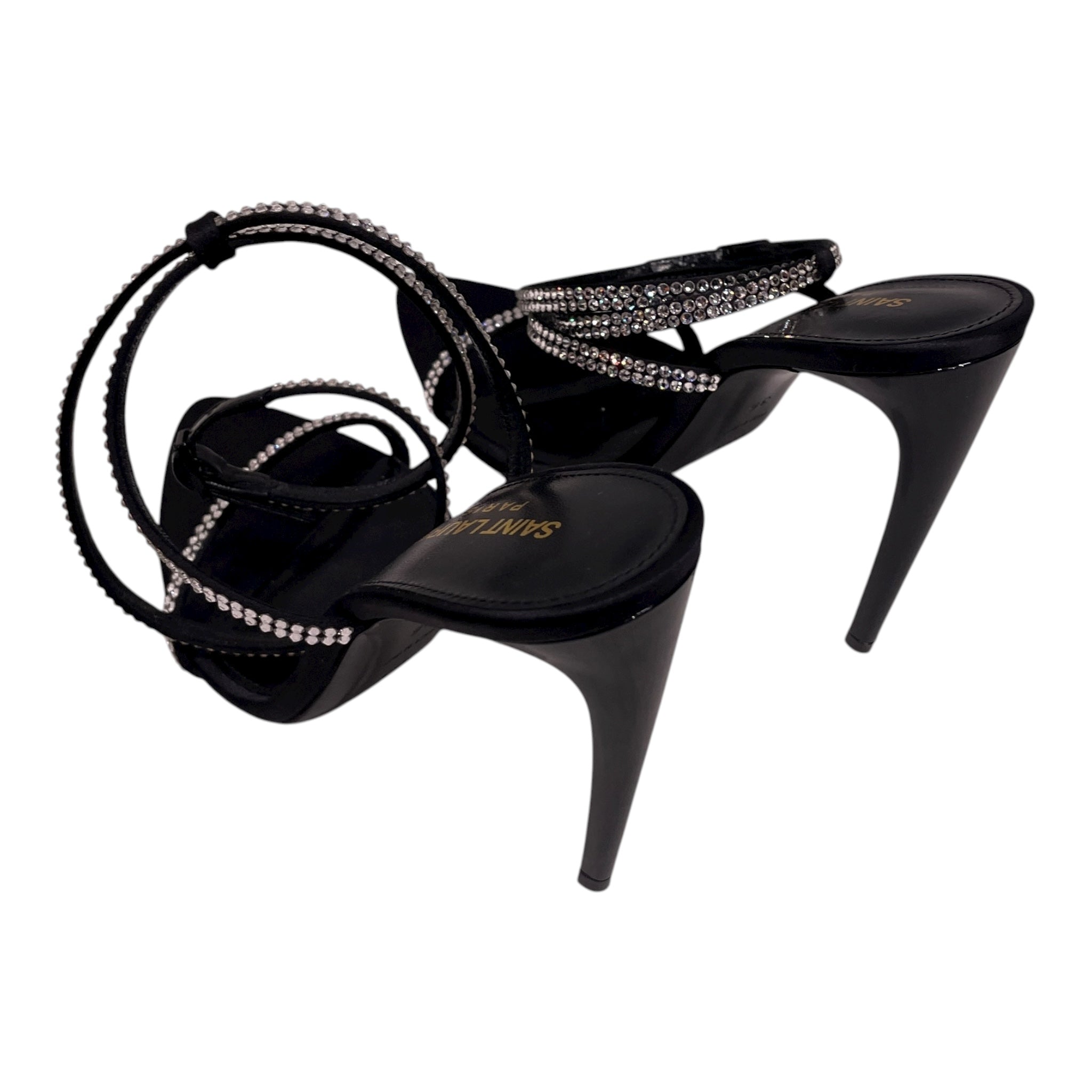 SAINT LAURENT/Heels/EU 36/Leather/BLK/RHINESTONE WRAP AROUND HEEL view 2