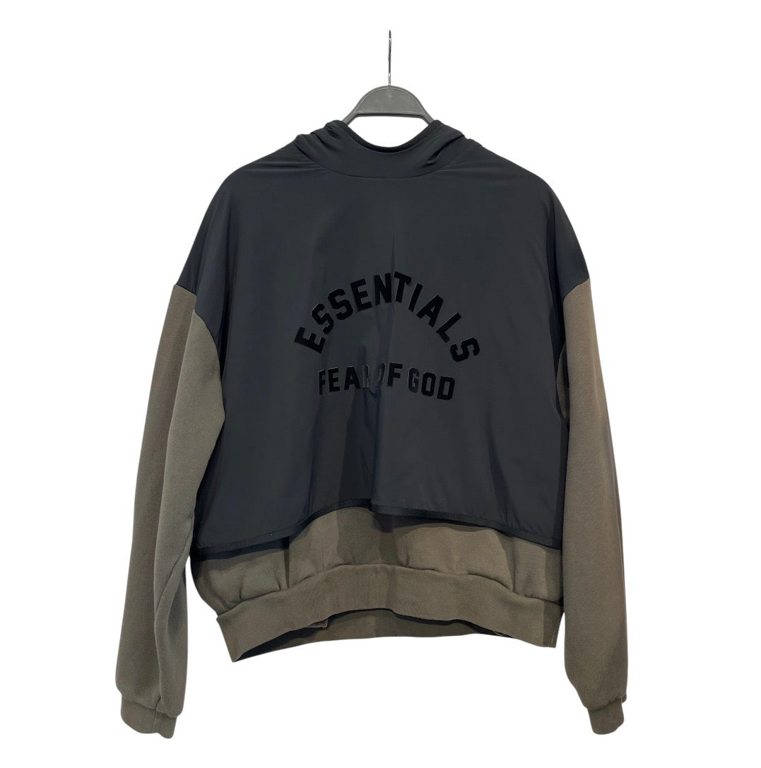 ESSENTIALS/Hoodie/S/Cotton/GRN/Green hoodie nylon hood view 1