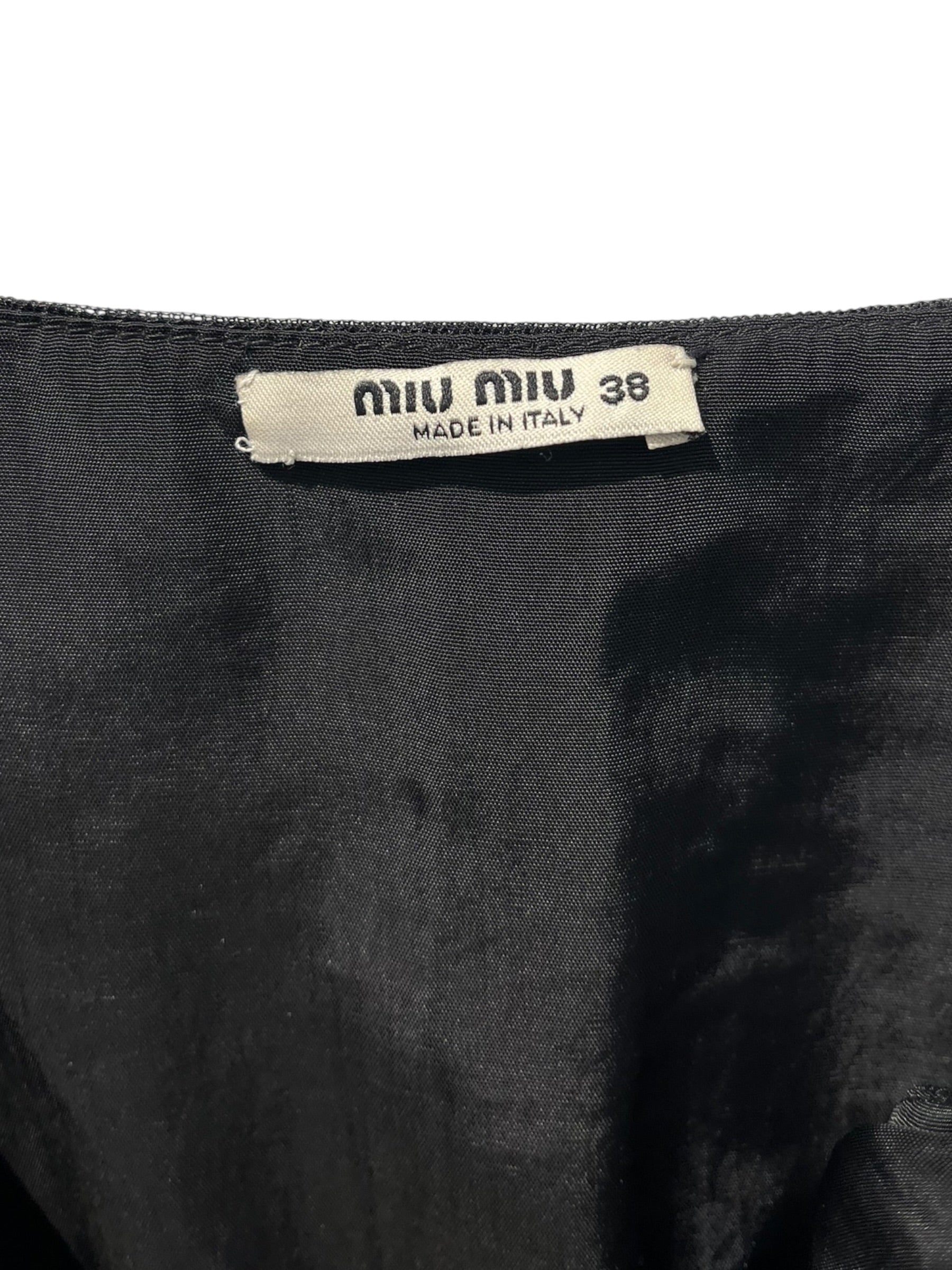 MIU MIU/Dress/38/Wool/GRY/Midi Length/NET RUFFLE TOP BLACK TRIM view 3