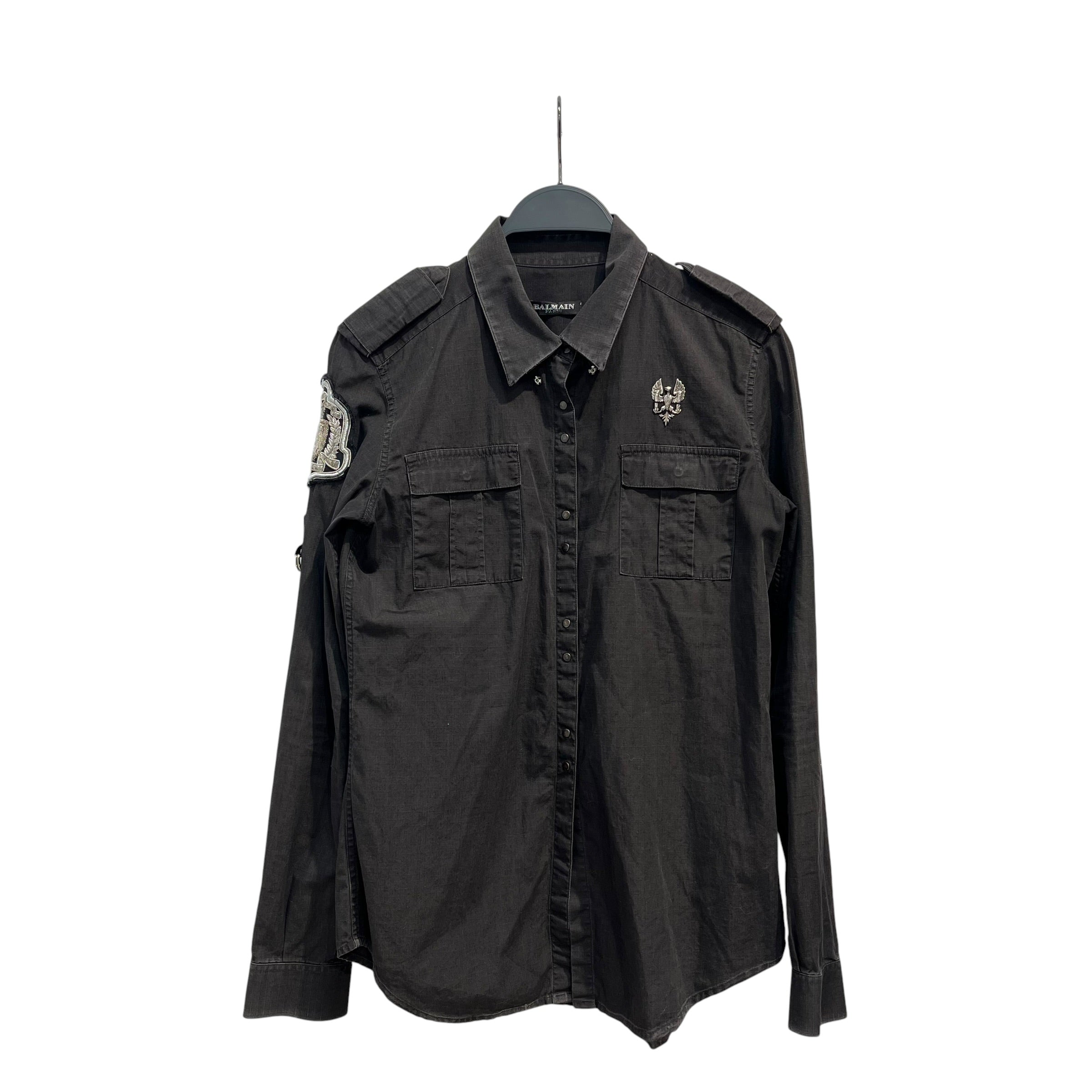 BALMAIN/LS Shirt/36/Cotton/GRY/B SHOULDER PATCH, EAGLE SLVR view 1